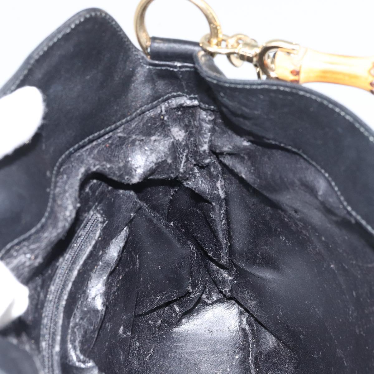 GUCCI Bamboo Shoulder Bag Leather 2way Black Gold 001 3444 1638 Auth 158690
