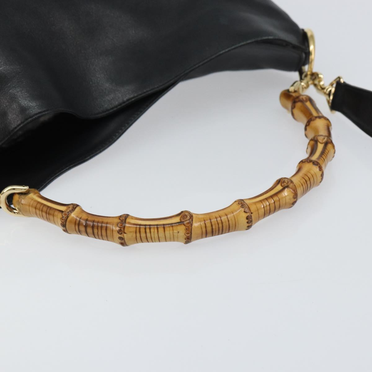 GUCCI Bamboo Shoulder Bag Leather 2way Black Gold 001 3444 1638 Auth 158690