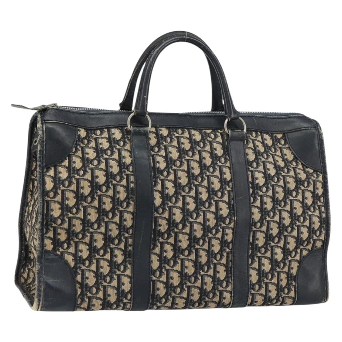 Christian Dior Trotter Canvas Boston Bag Navy Silver Auth 158691