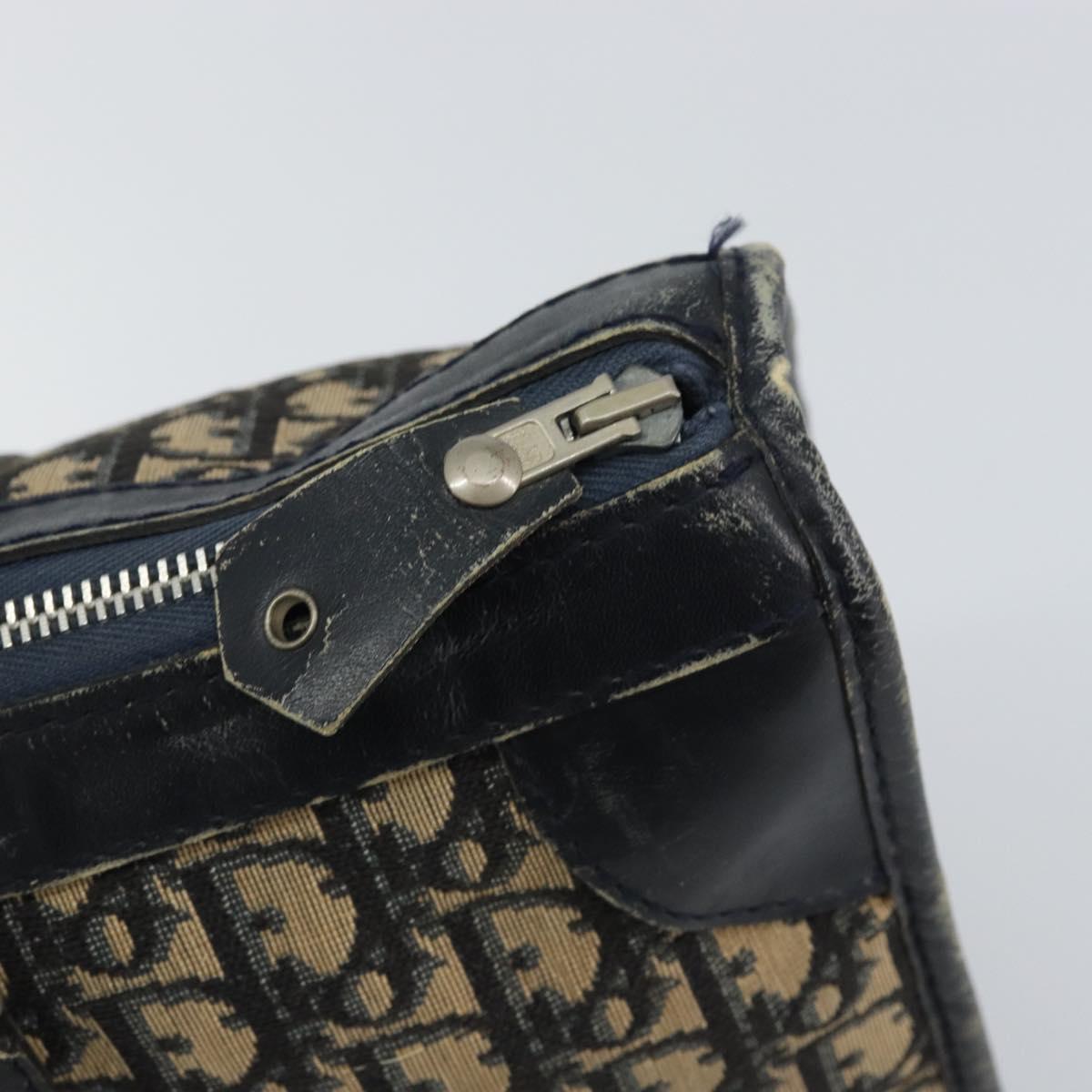 Christian Dior Trotter Canvas Boston Bag Navy Silver Auth 158691