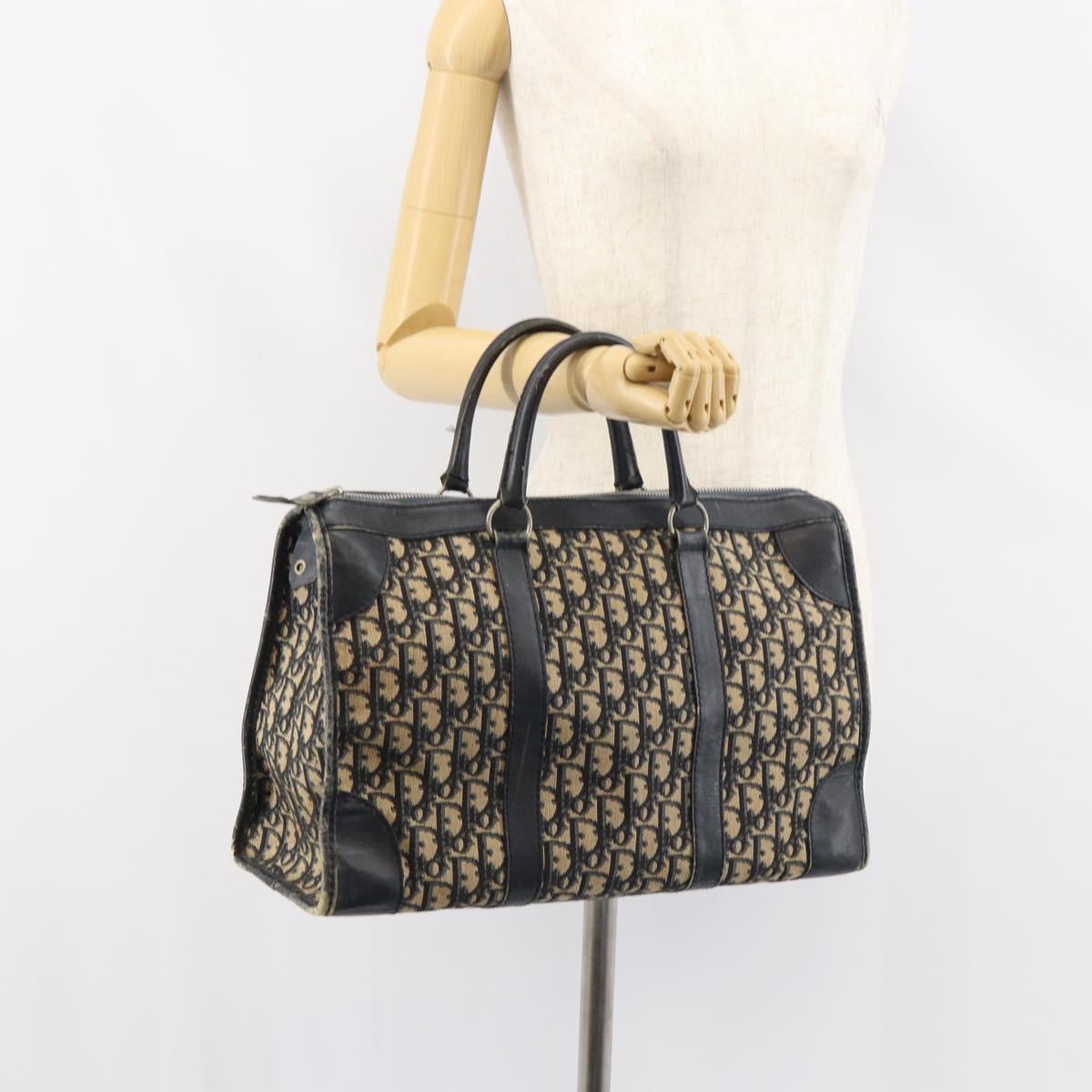 Christian Dior Trotter Canvas Boston Bag Navy Silver Auth 158691