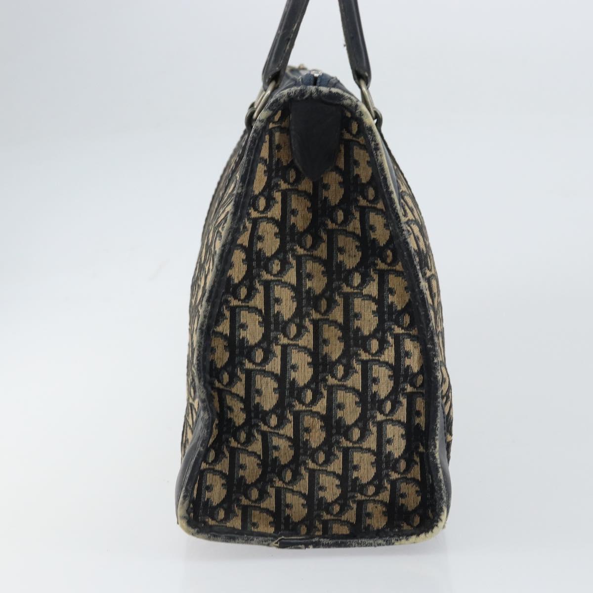 Christian Dior Trotter Canvas Boston Bag Navy Silver Auth 158691