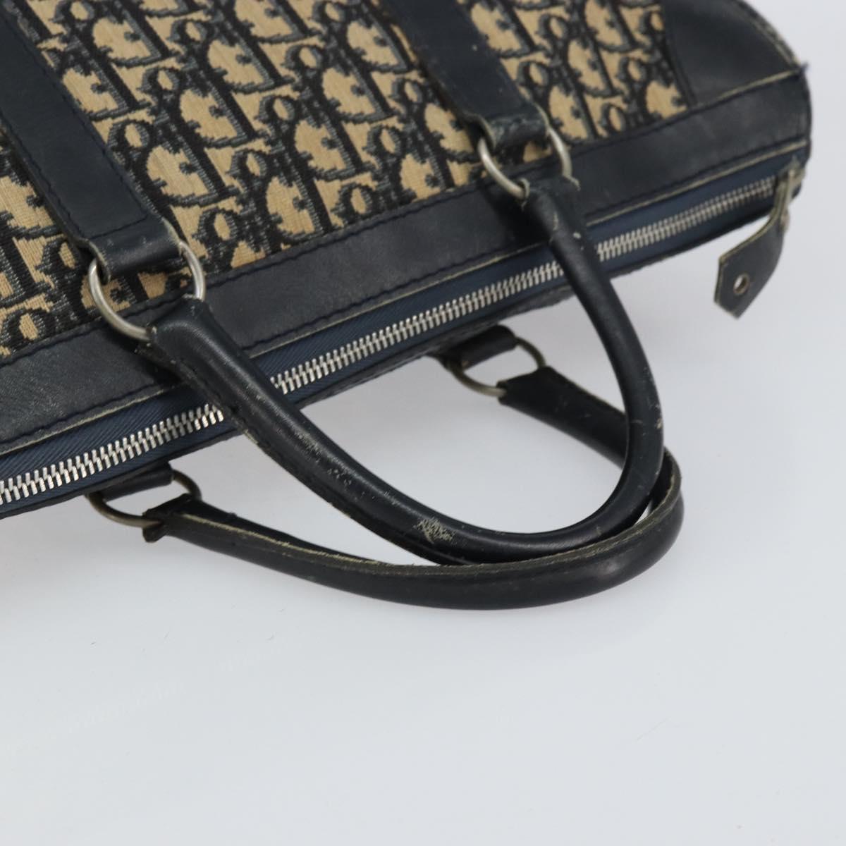 Christian Dior Trotter Canvas Boston Bag Navy Silver Auth 158691