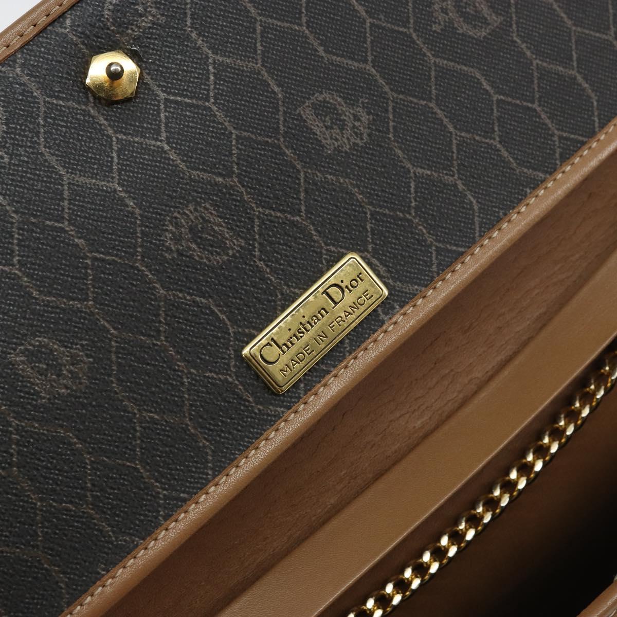 Christian Dior Honeycomb Canvas Chain Shoulder Bag PVC Black Gold Auth 158695