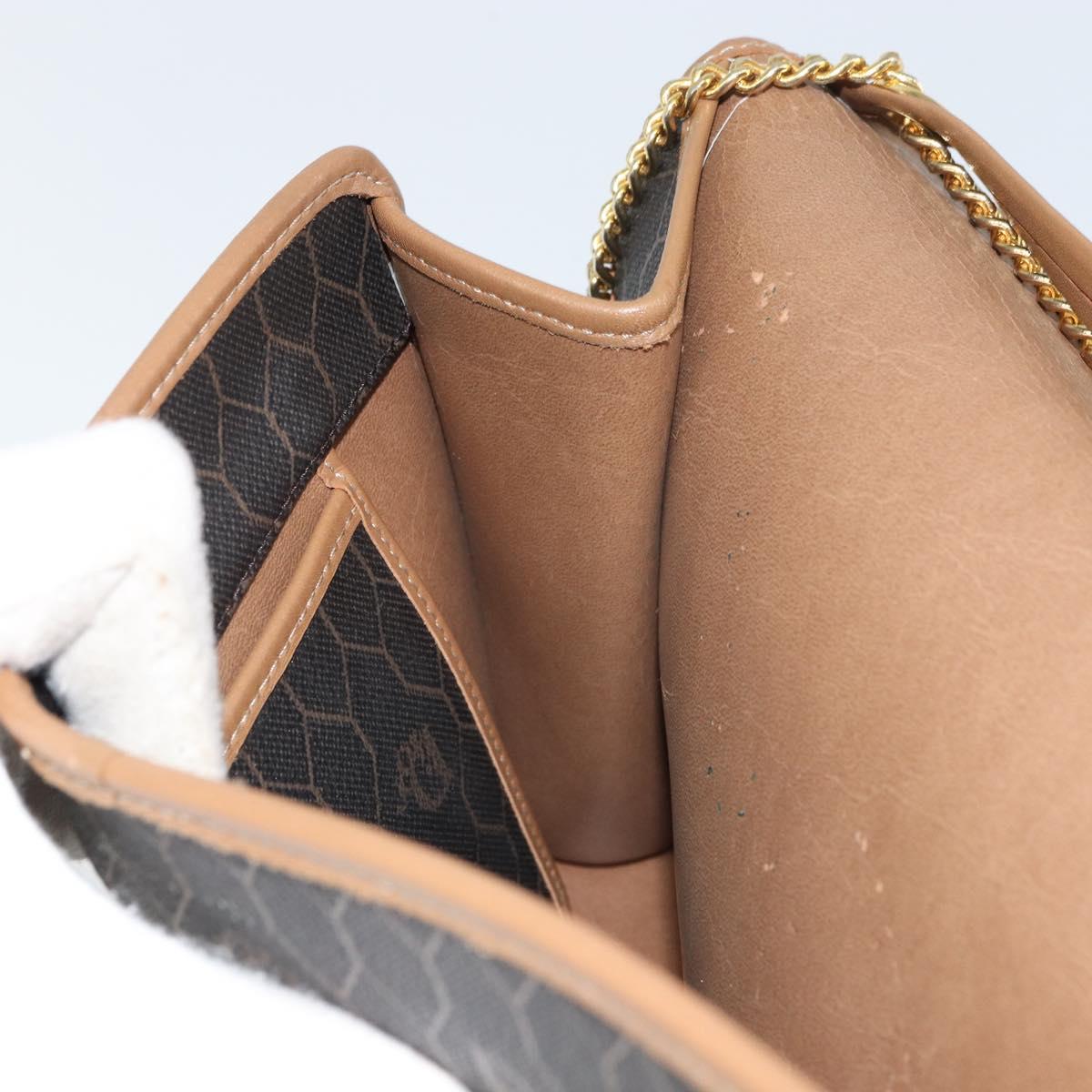 Christian Dior Honeycomb Canvas Chain Shoulder Bag PVC Black Gold Auth 158695