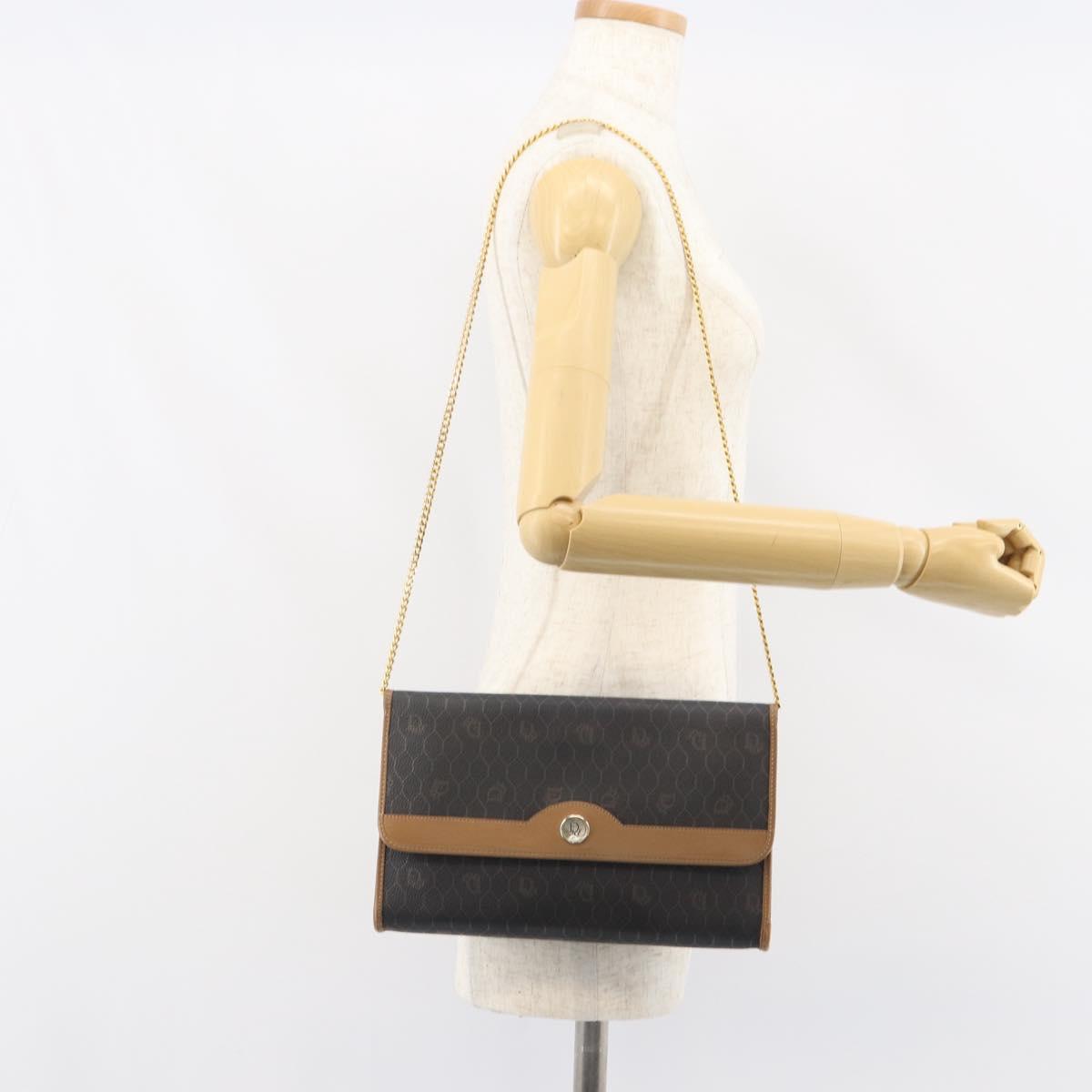 Christian Dior Honeycomb Canvas Chain Shoulder Bag PVC Black Gold Auth 158695