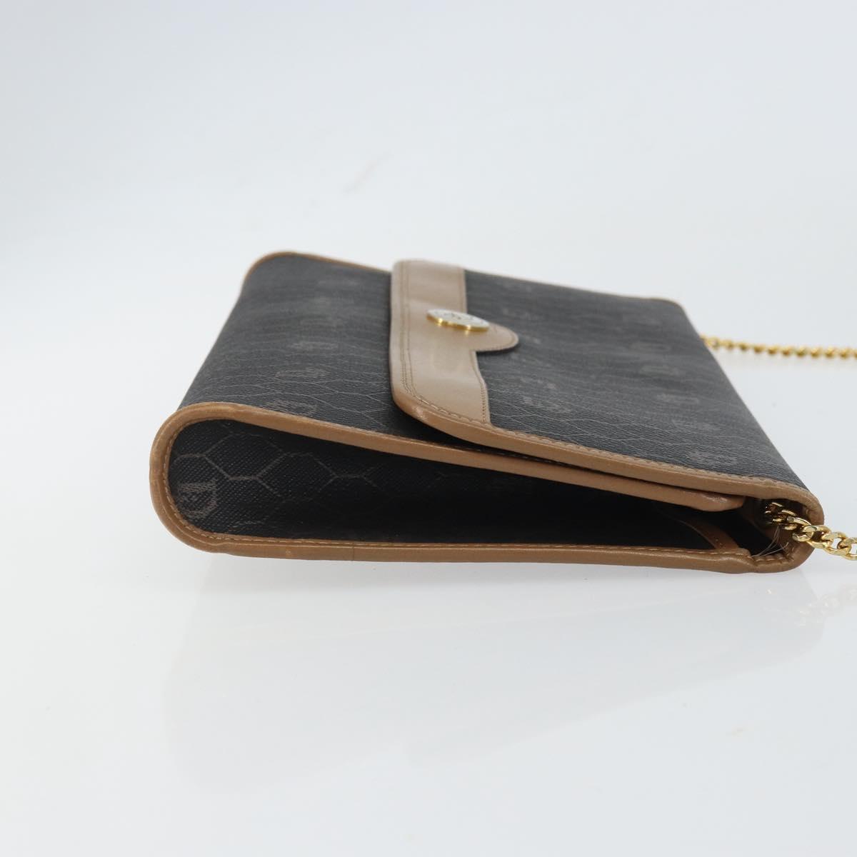 Christian Dior Honeycomb Canvas Chain Shoulder Bag PVC Black Gold Auth 158695