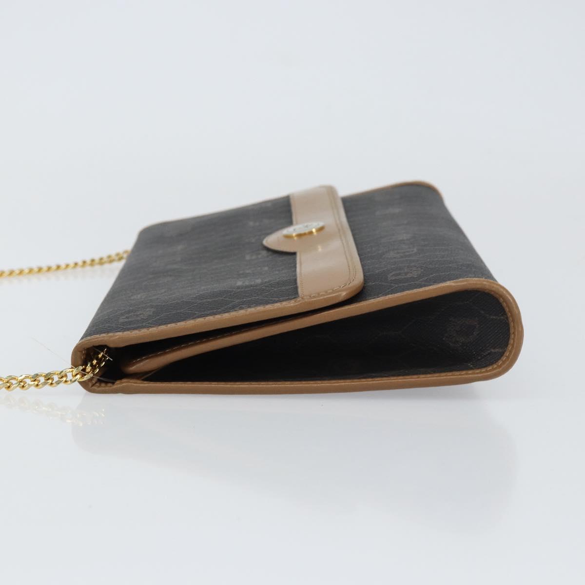 Christian Dior Honeycomb Canvas Chain Shoulder Bag PVC Black Gold Auth 158695