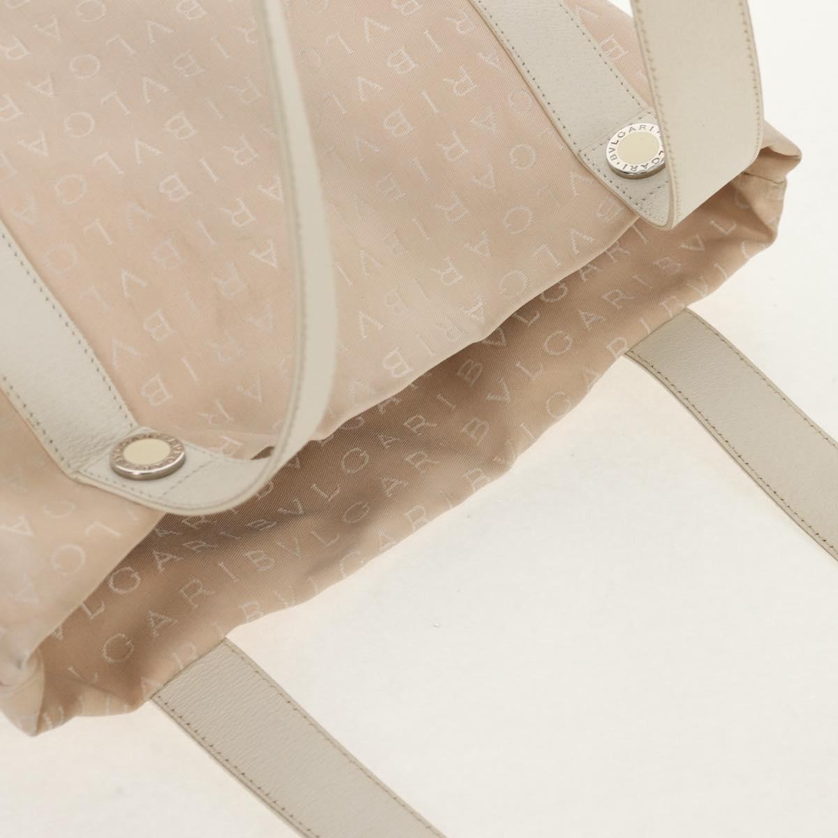 BVLGARI Logo Mania Tote Bag Canvas Leather Beige Silver Auth 158698