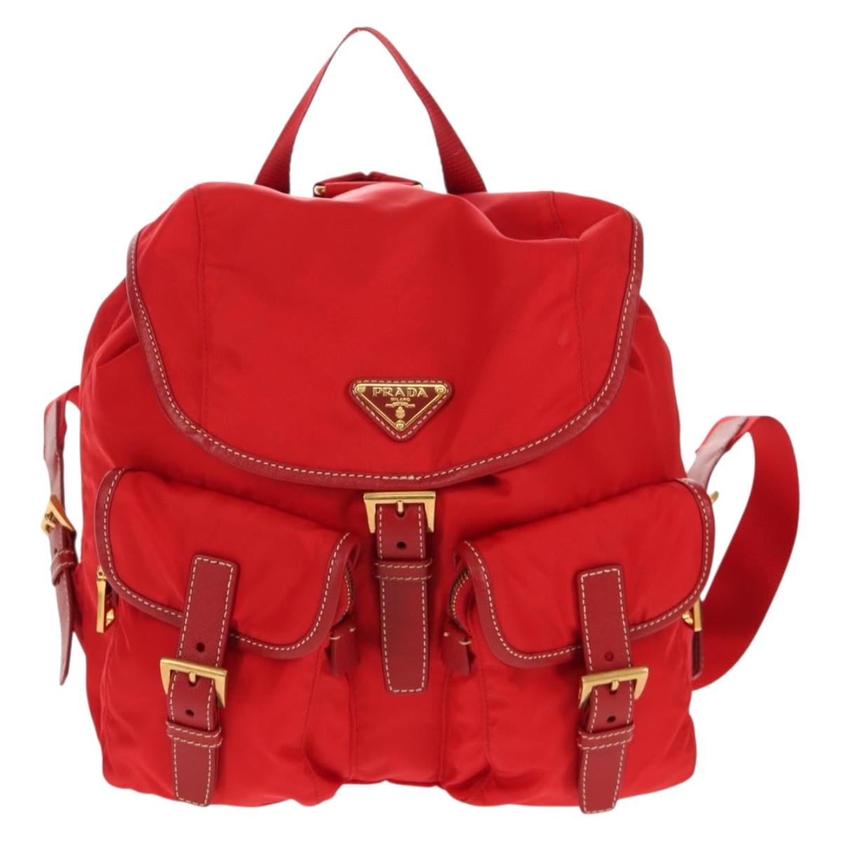 PRADA Backpack Nylon Red Gold Auth 158701V