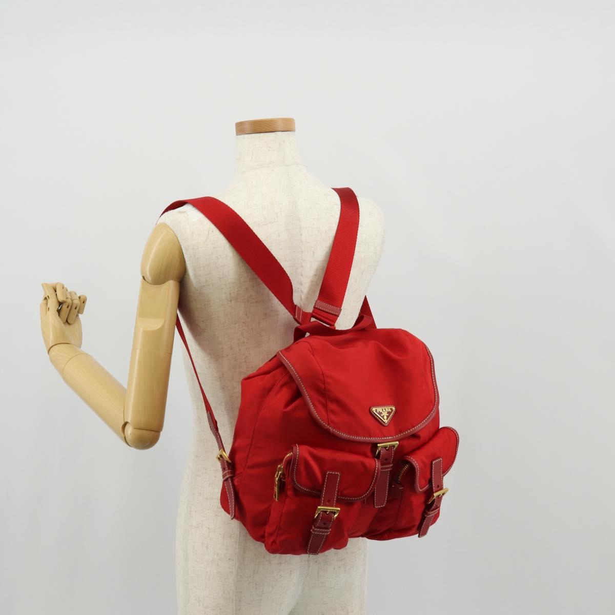 PRADA Backpack Nylon Red Gold Auth 158701V