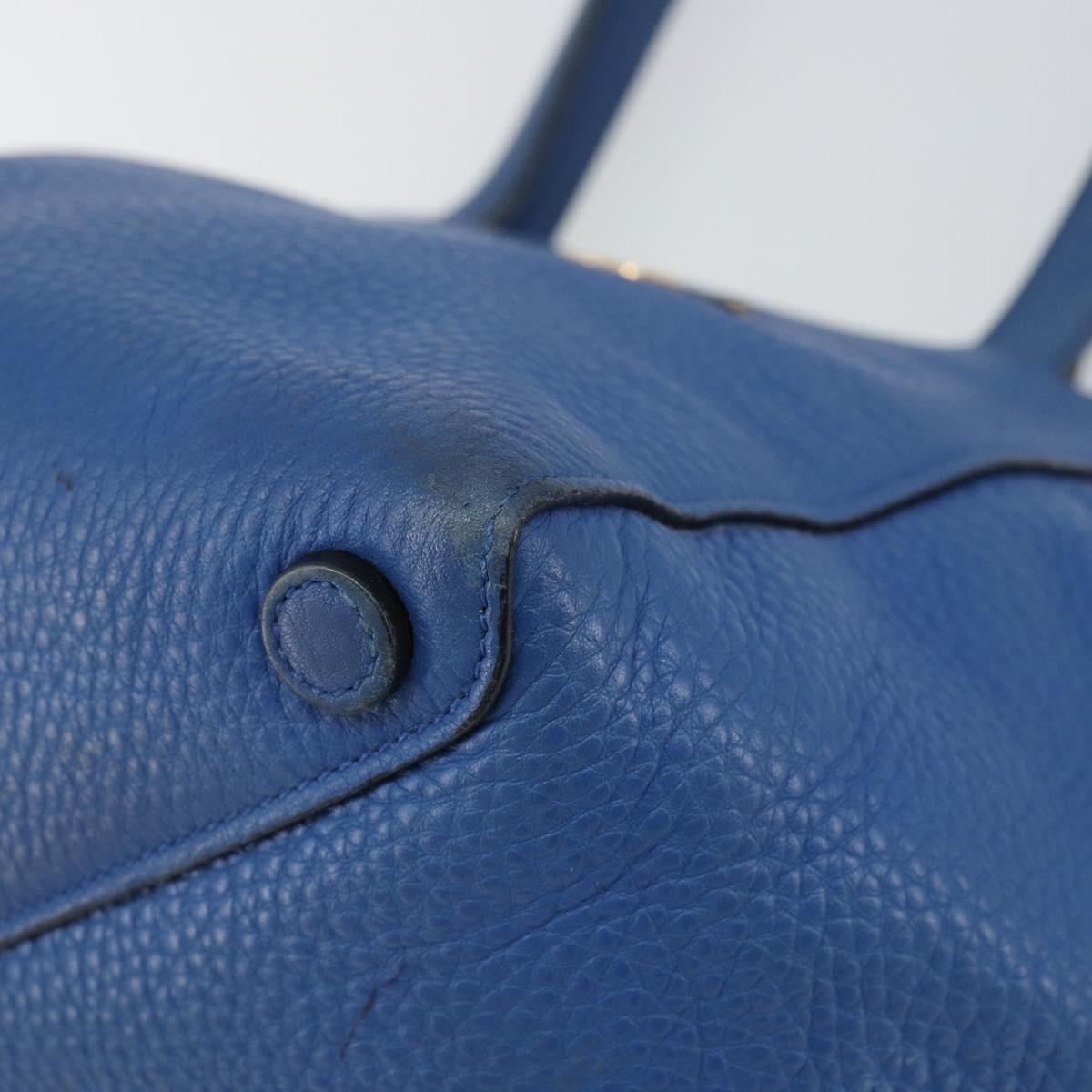 PRADA Tote Bag Vitello Dino Leather Blue Gold Auth 158702