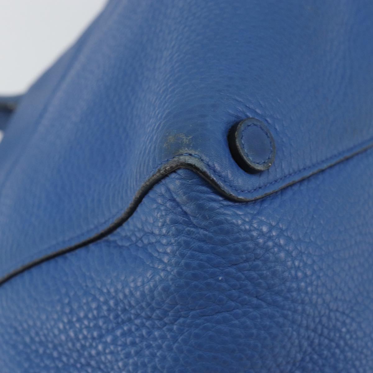 PRADA Tote Bag Vitello Dino Leather Blue Gold Auth 158702