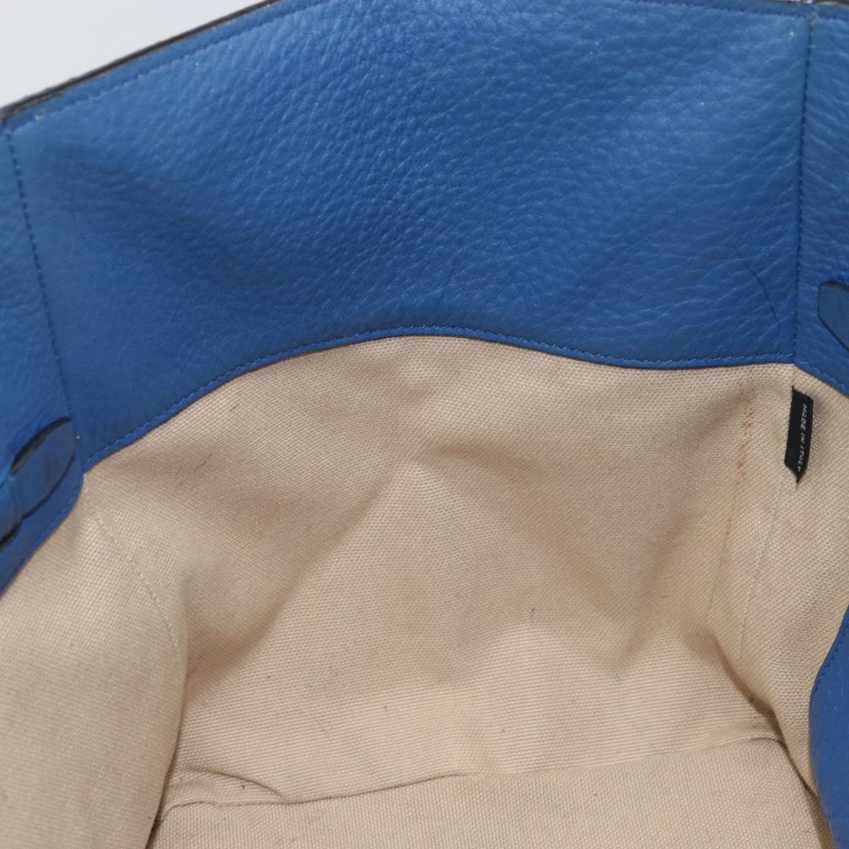 PRADA Tote Bag Vitello Dino Leather Blue Gold Auth 158702