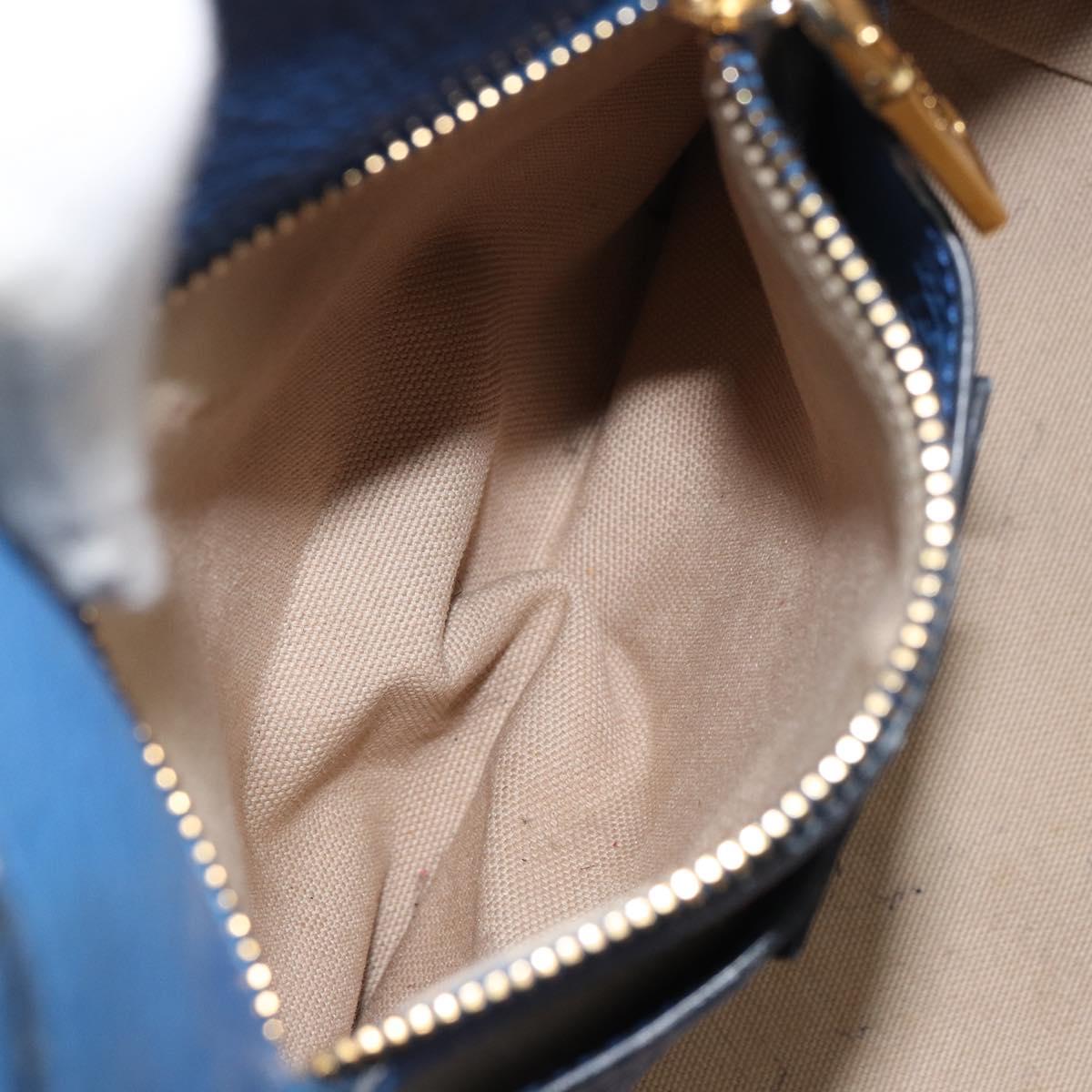 PRADA Tote Bag Vitello Dino Leather Blue Gold Auth 158702