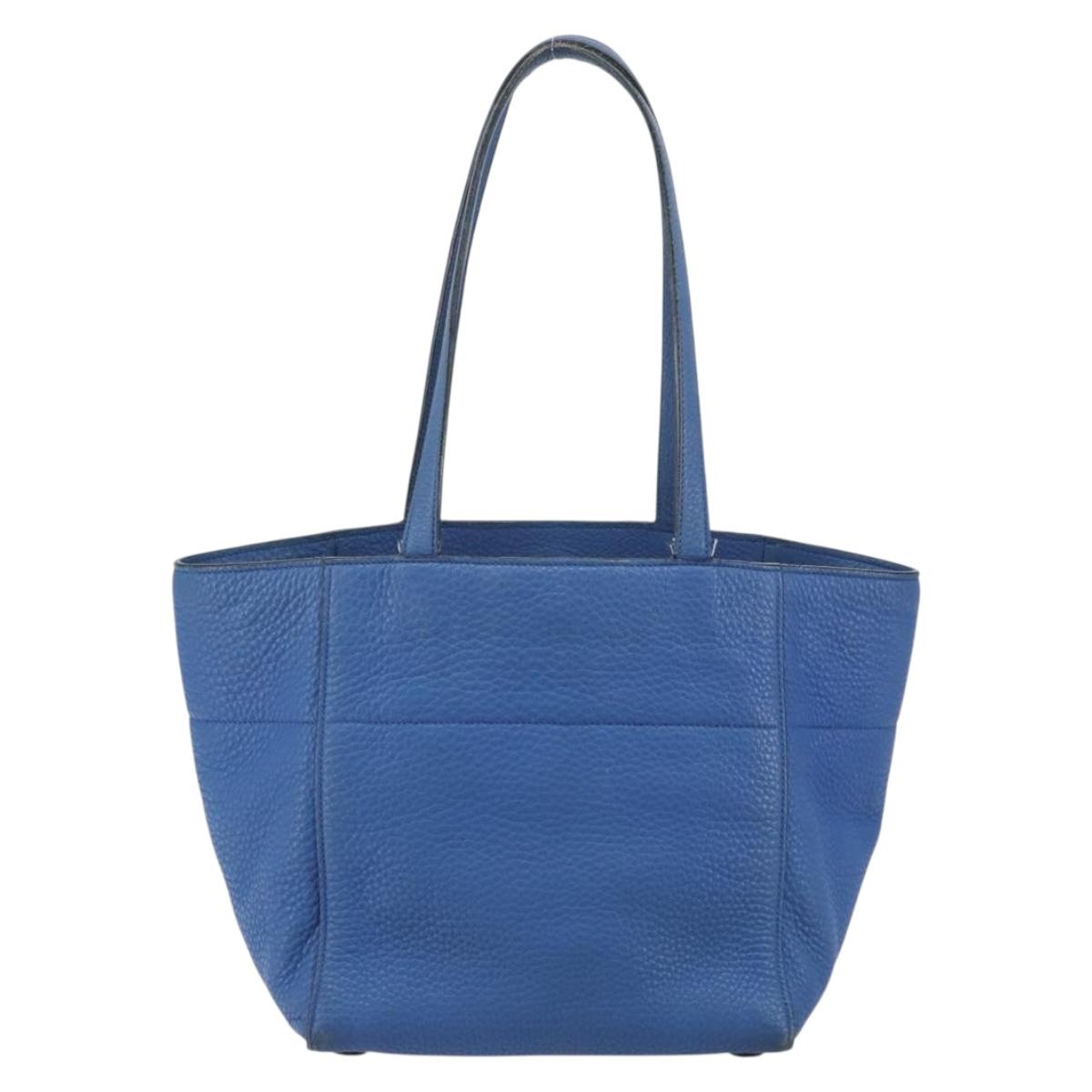 PRADA Tote Bag Vitello Dino Leather Blue Gold Auth 158702