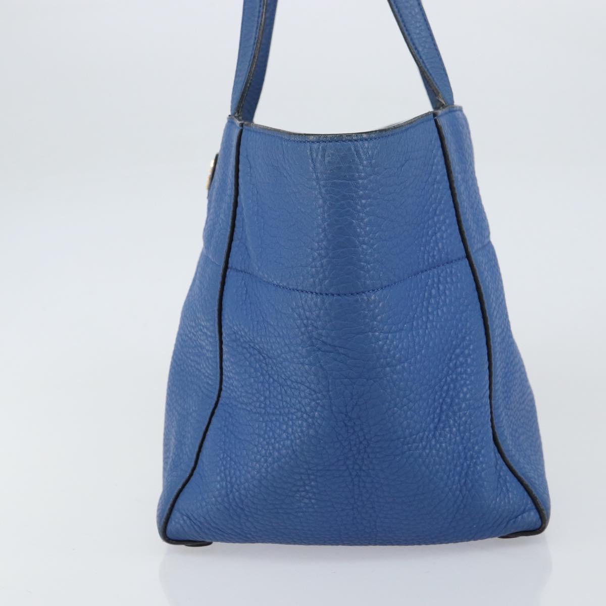 PRADA Tote Bag Vitello Dino Leather Blue Gold Auth 158702
