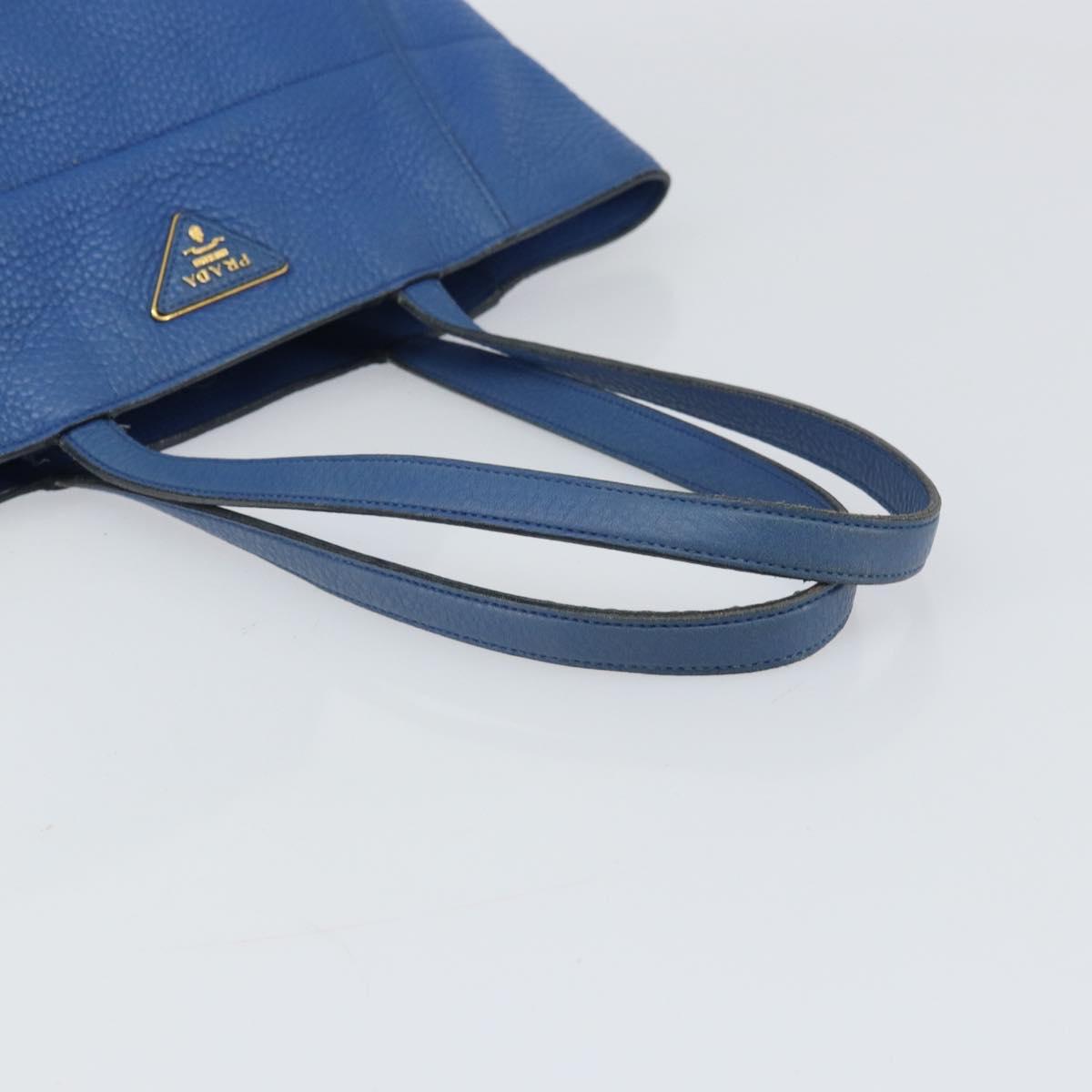 PRADA Tote Bag Vitello Dino Leather Blue Gold Auth 158702