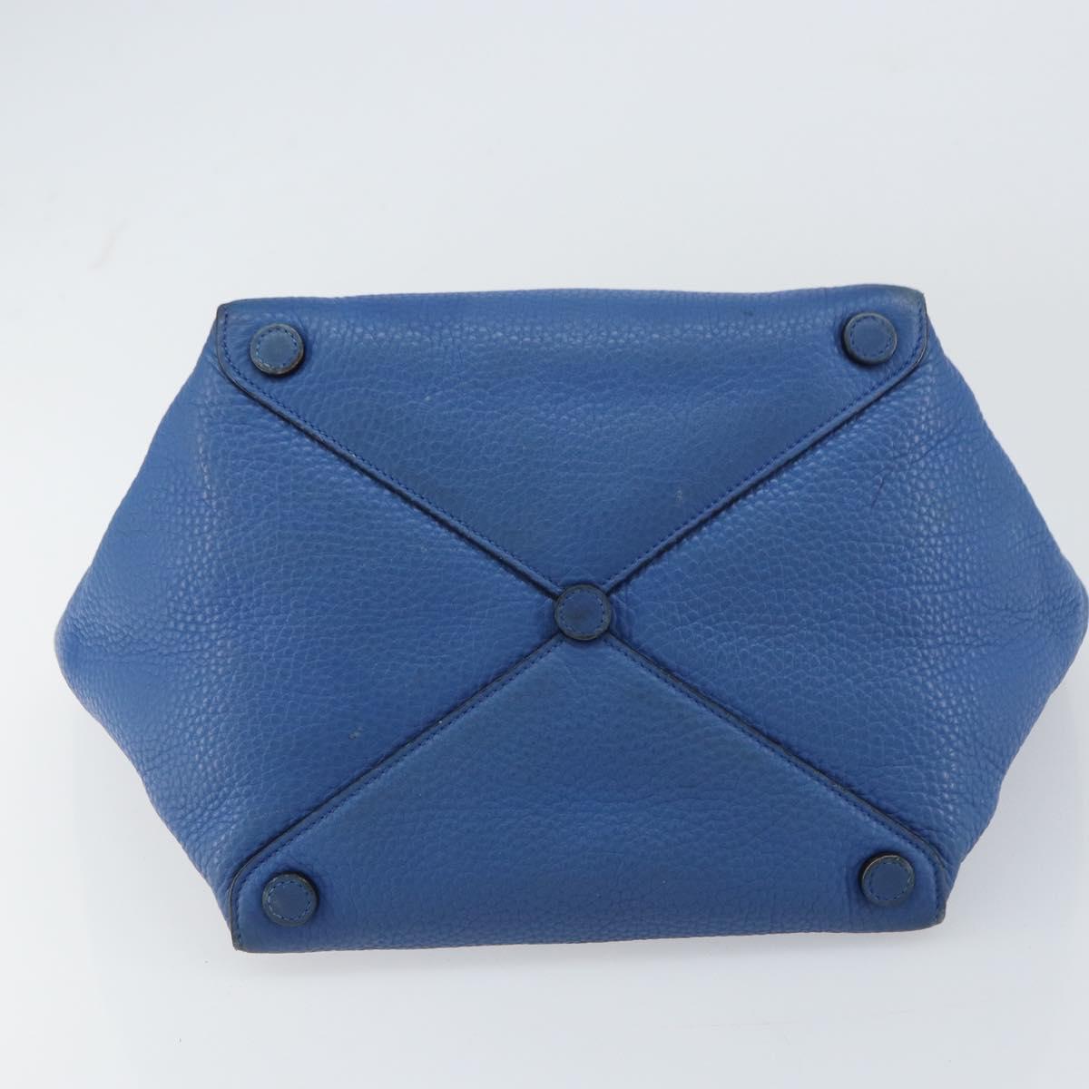 PRADA Tote Bag Vitello Dino Leather Blue Gold Auth 158702