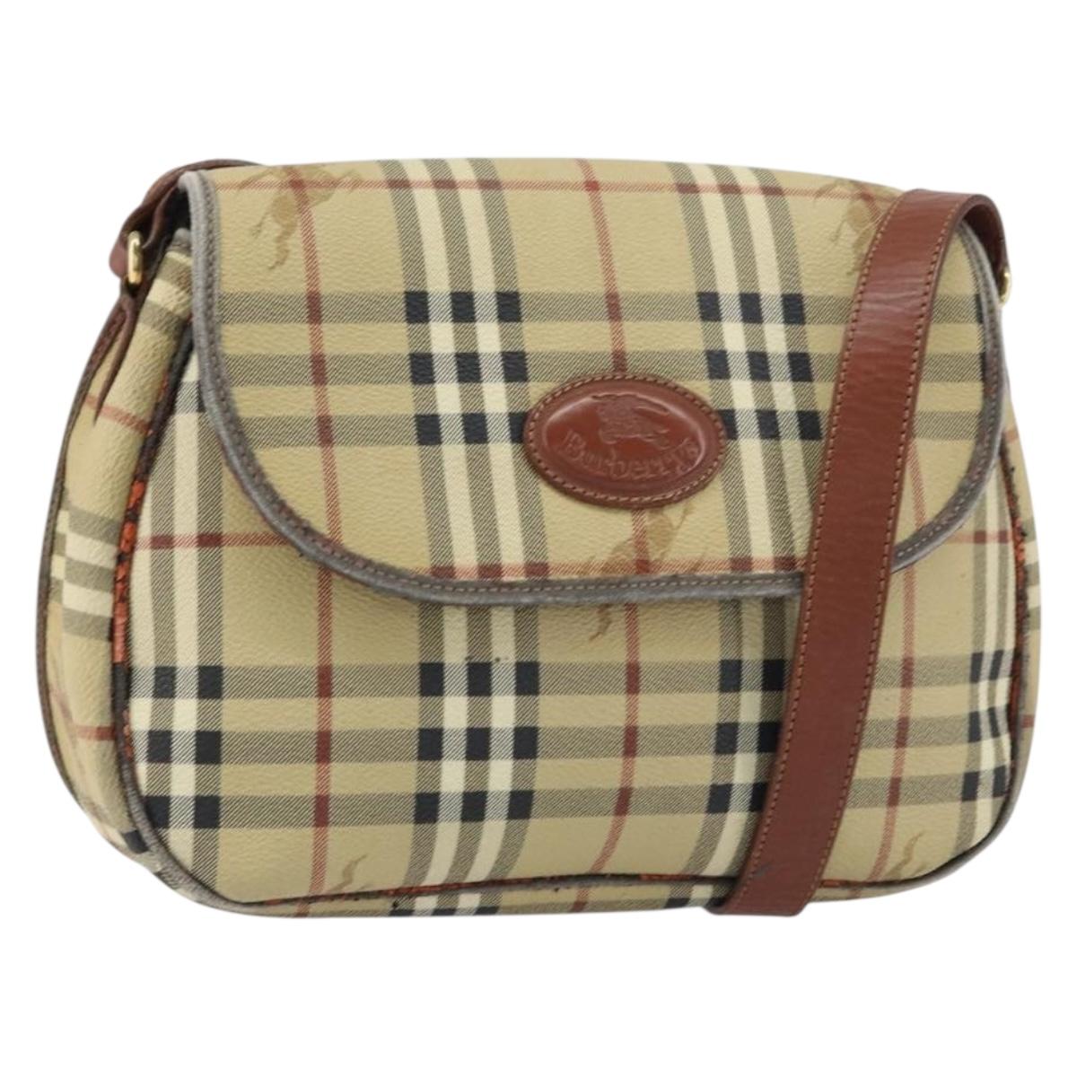 Burberrys Nova Check Shoulder Bag PVC Beige Gold Auth 158706