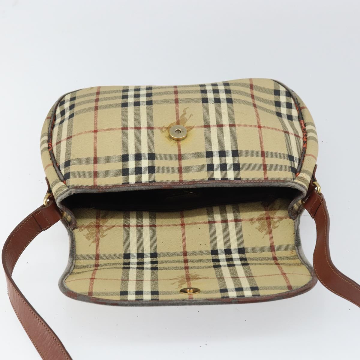 Burberrys Nova Check Shoulder Bag PVC Beige Gold Auth 158706
