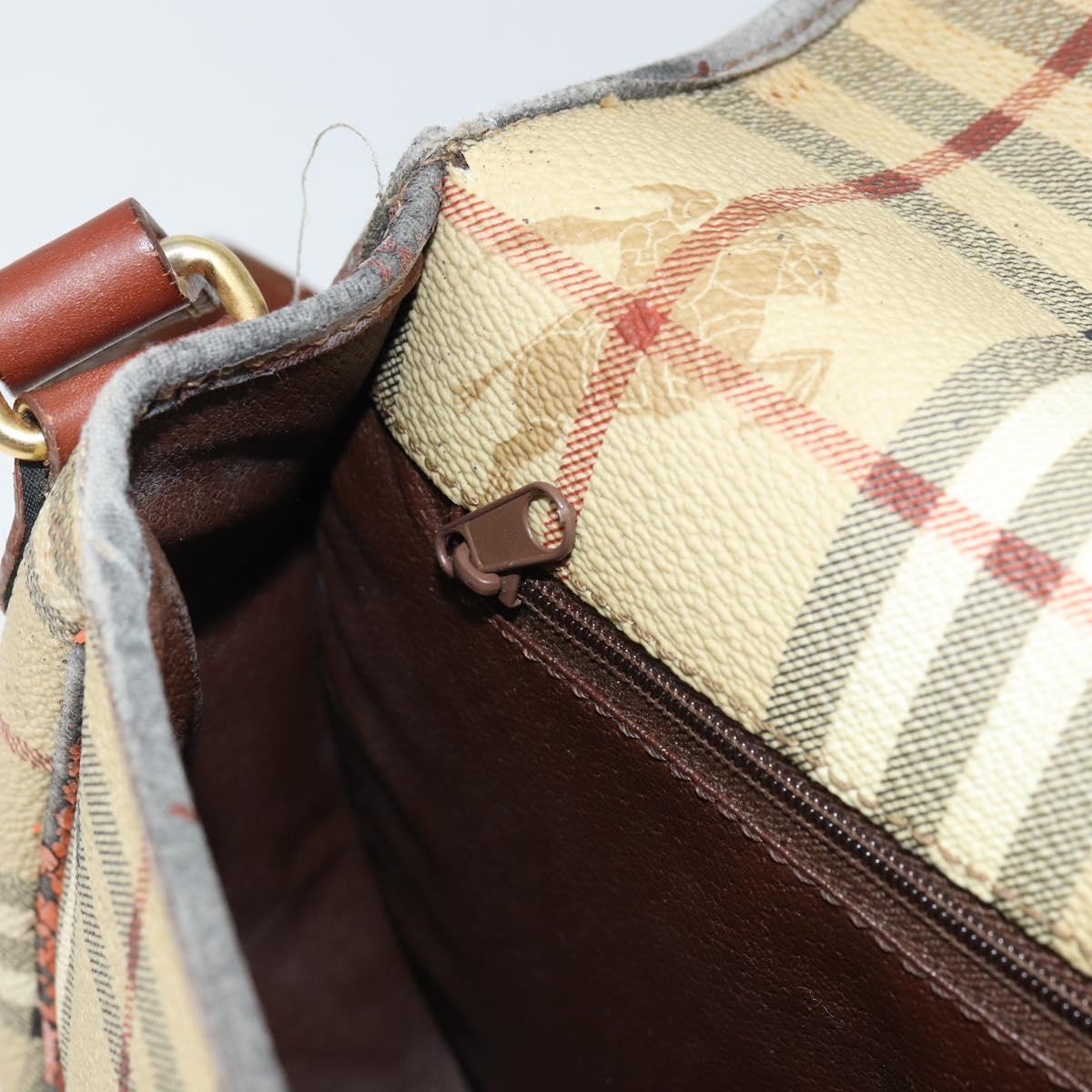 Burberrys Nova Check Shoulder Bag PVC Beige Gold Auth 158706