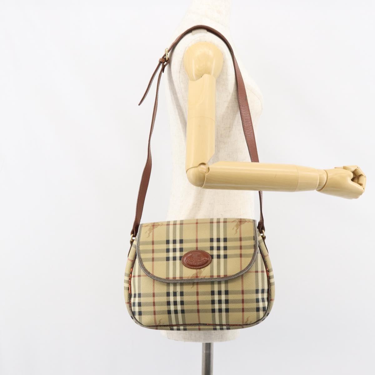 Burberrys Nova Check Shoulder Bag PVC Beige Gold Auth 158706