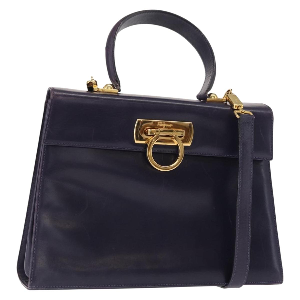 Salvatore Ferragamo Gancini Tote Bag Leather 2way Purple Gold Auth 158711