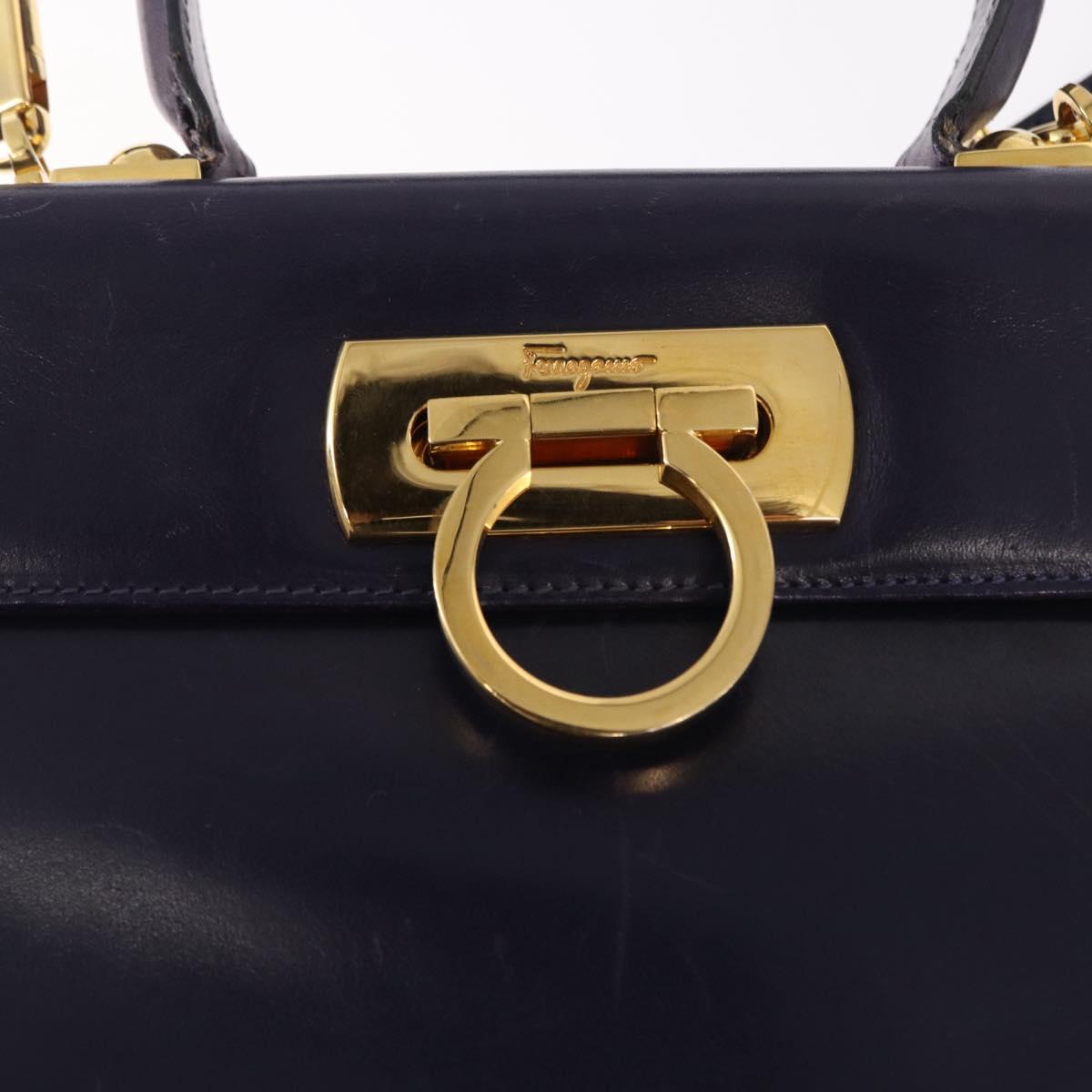 Salvatore Ferragamo Gancini Tote Bag Leather 2way Purple Gold Auth 158711