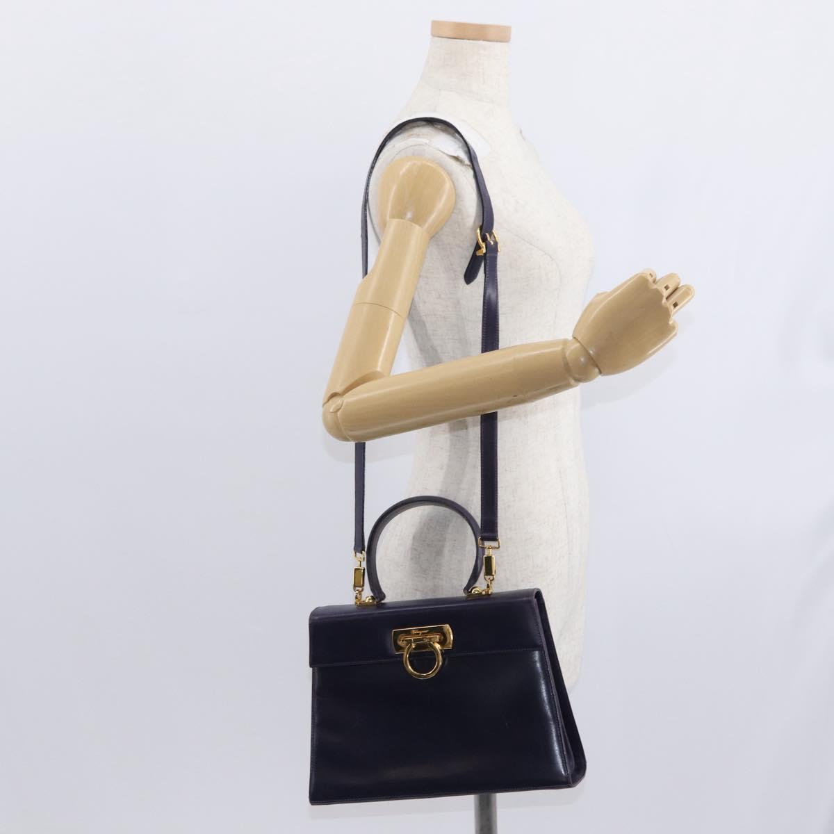 Salvatore Ferragamo Gancini Tote Bag Leather 2way Purple Gold Auth 158711