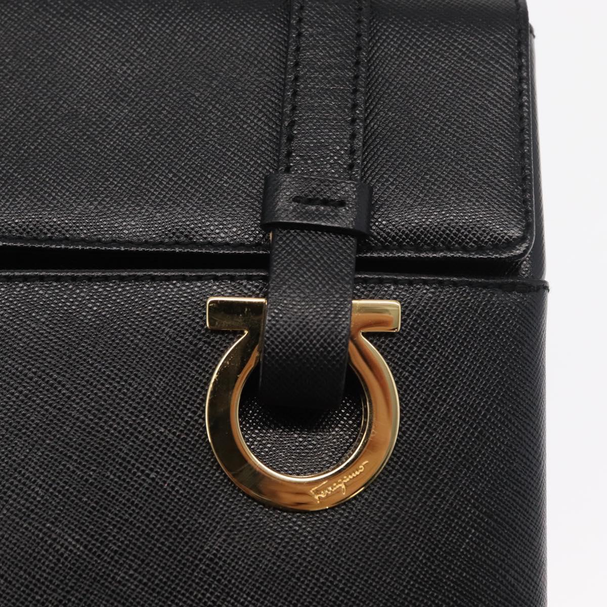 Salvatore Ferragamo Gancini Tote Bag Leather Black Gold Auth 158712