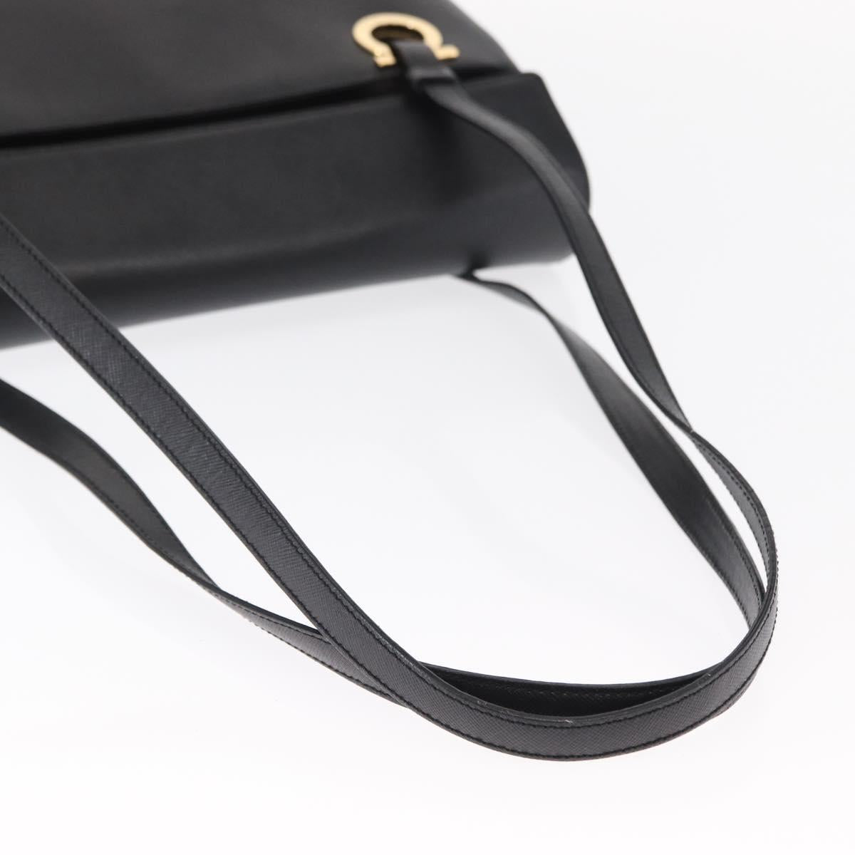 Salvatore Ferragamo Gancini Tote Bag Leather Black Gold Auth 158712