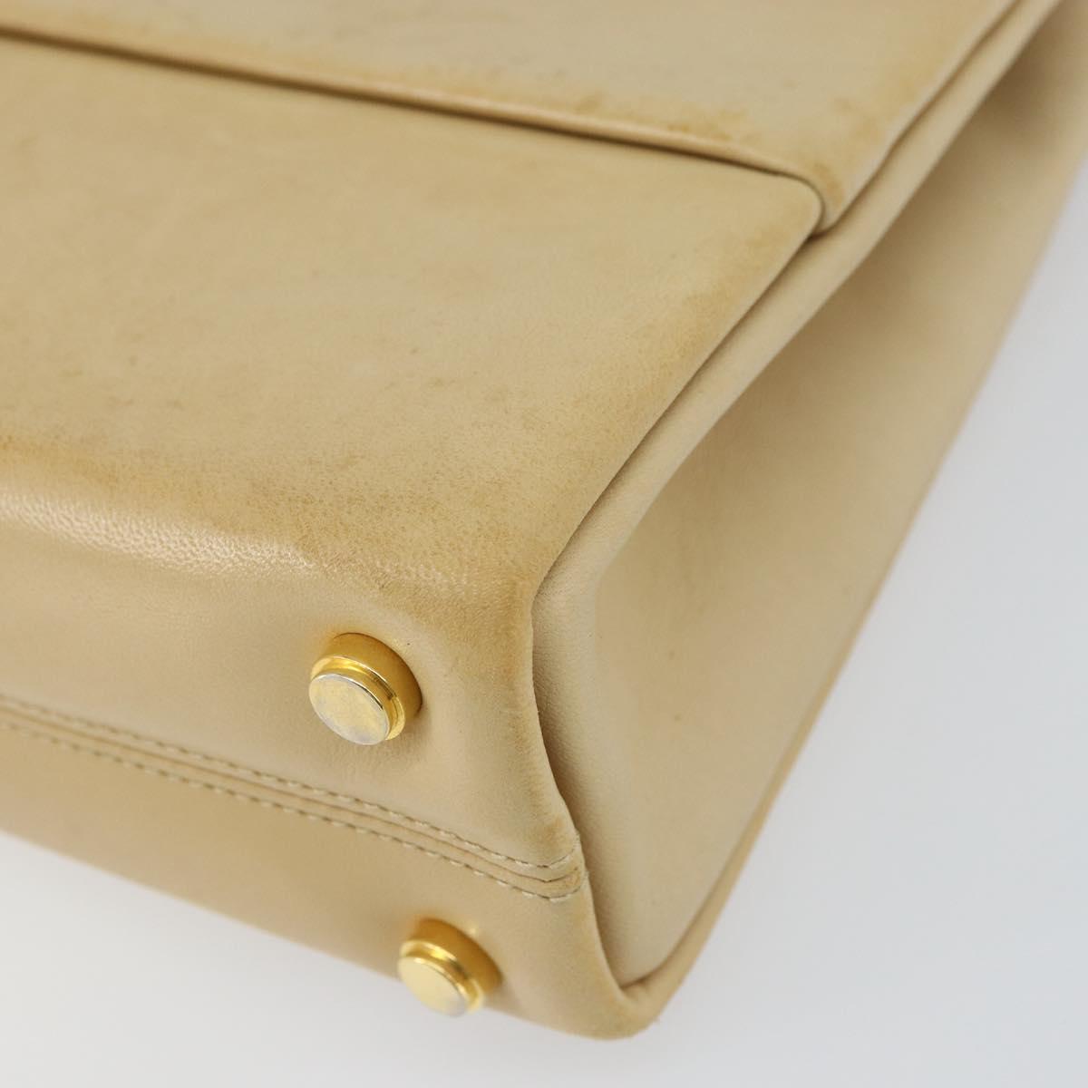 Salvatore Ferragamo Chain Hand Bag Leather Beige Gold Auth 158714