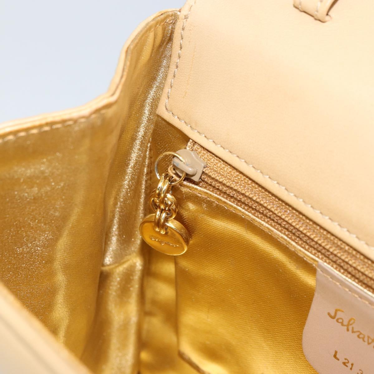 Salvatore Ferragamo Chain Hand Bag Leather Beige Gold Auth 158714