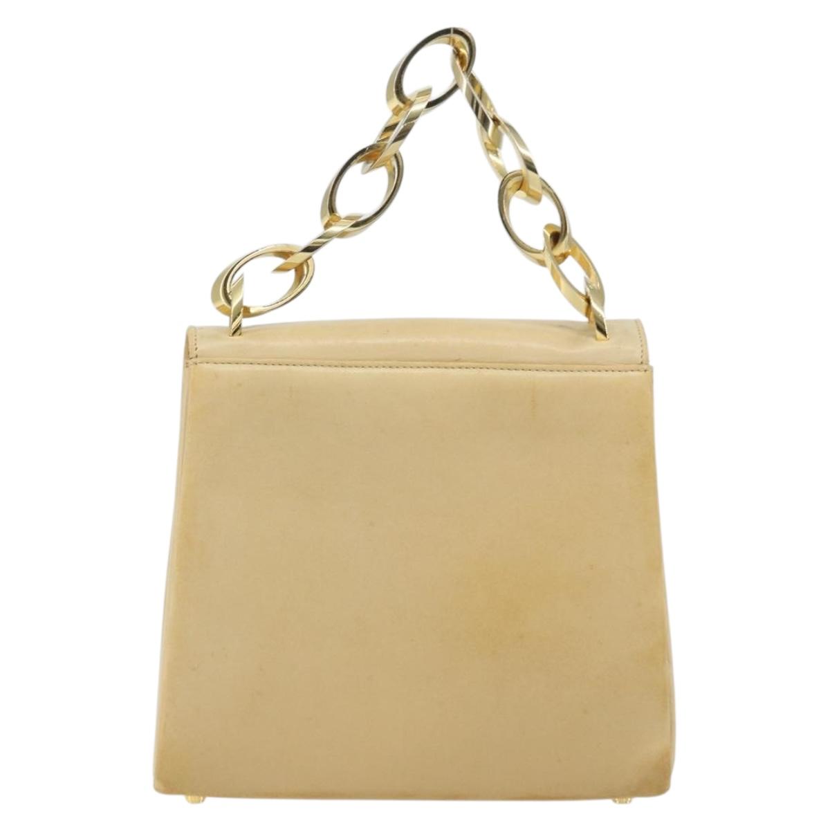 Salvatore Ferragamo Chain Hand Bag Leather Beige Gold Auth 158714