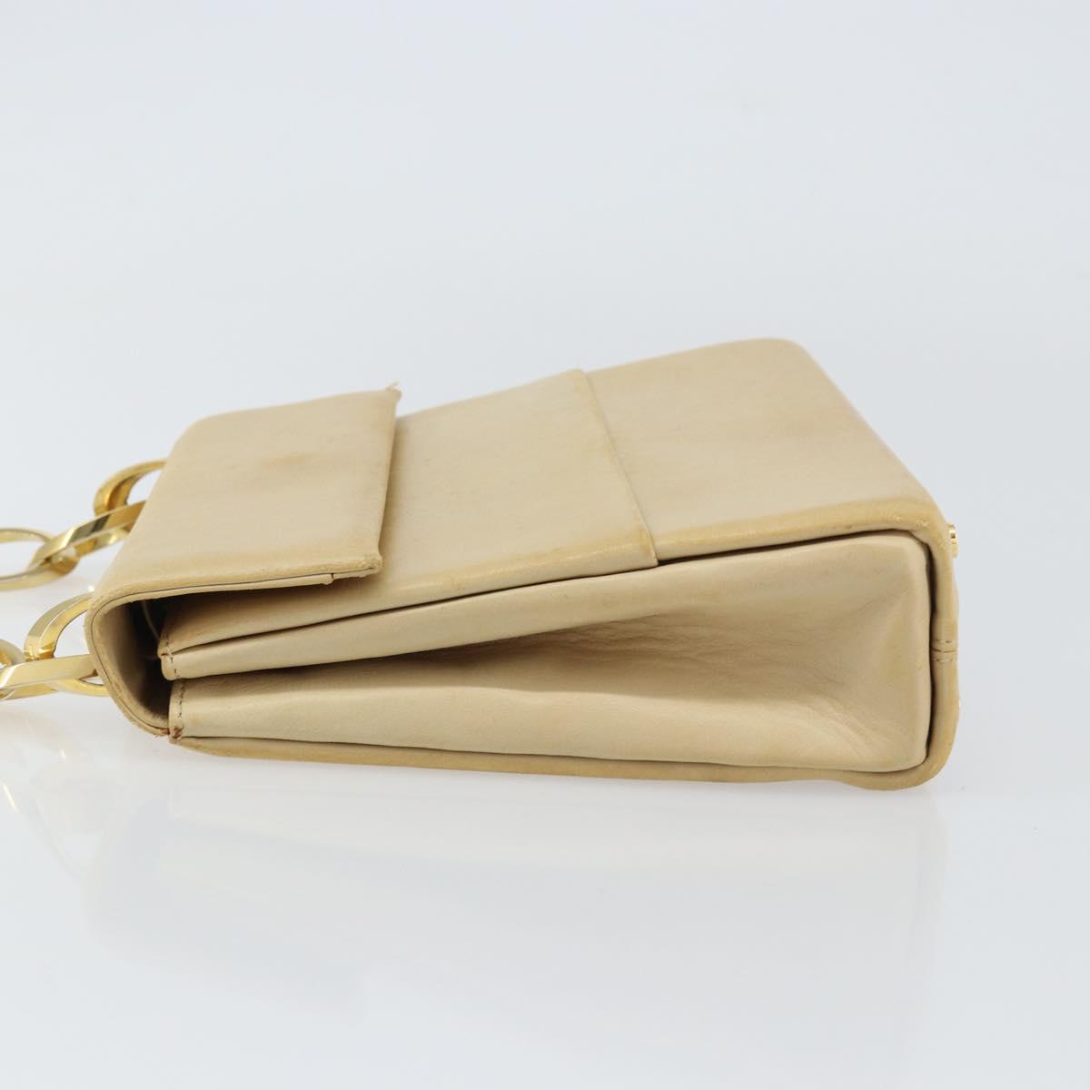Salvatore Ferragamo Chain Hand Bag Leather Beige Gold Auth 158714