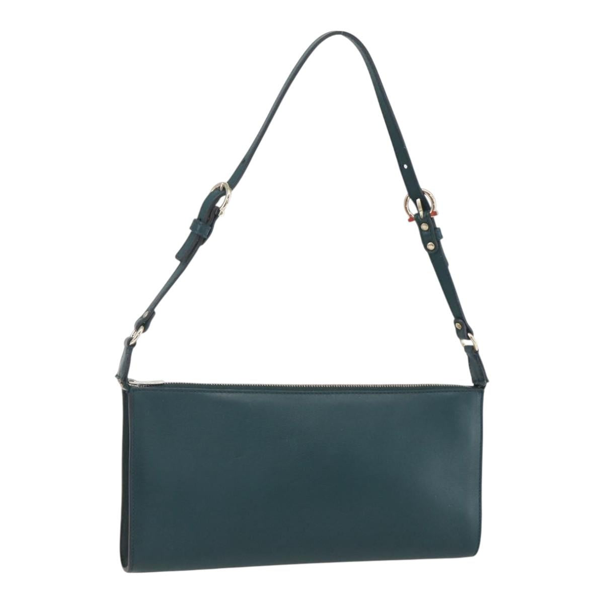 Salvatore Ferragamo Gancini Accessory Pouch Leather Green Silver Auth 158715