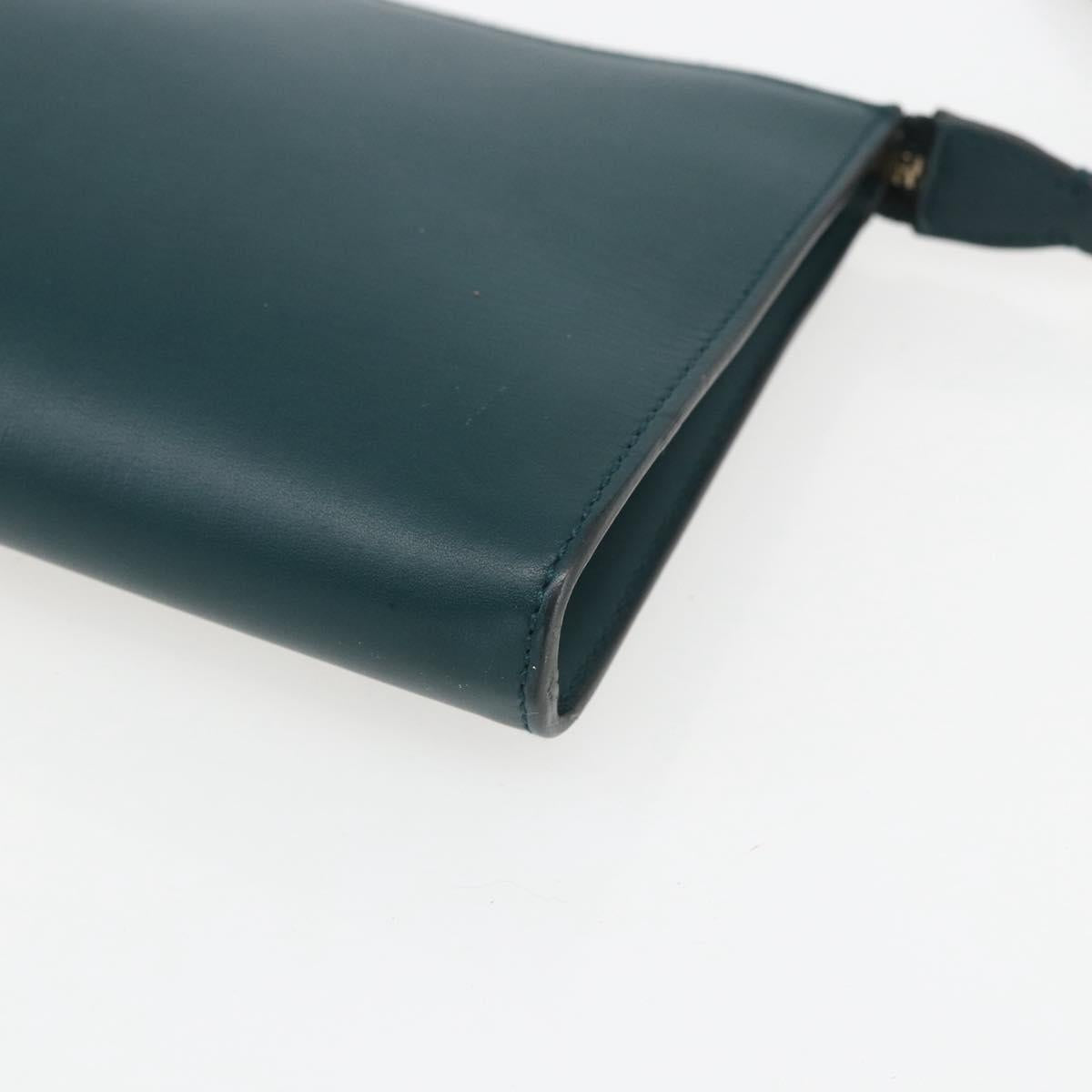 Salvatore Ferragamo Gancini Accessory Pouch Leather Green Silver Auth 158715