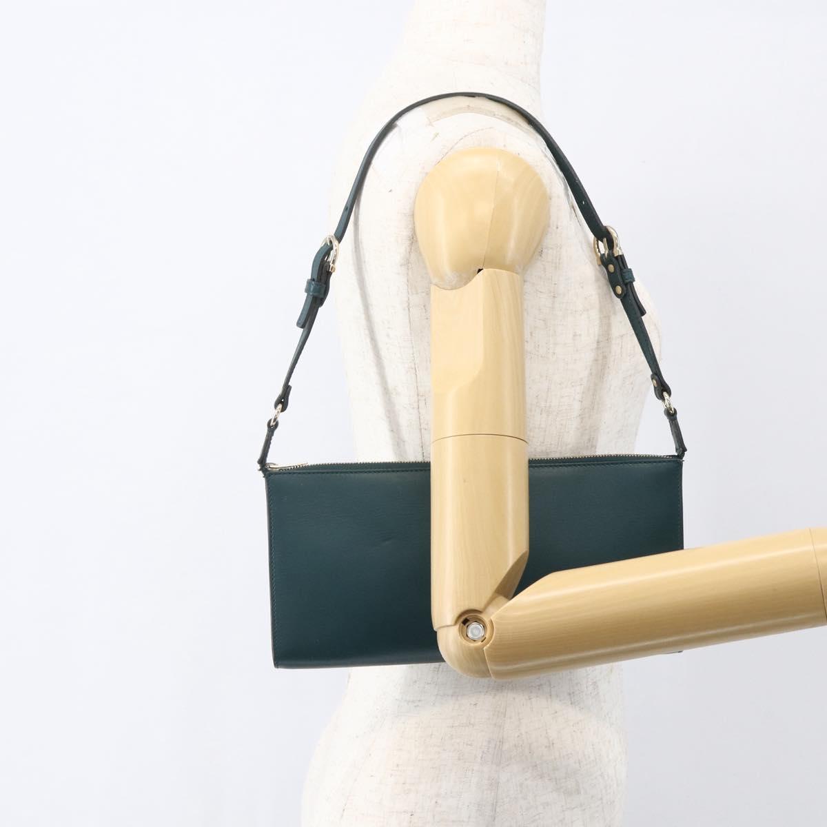 Salvatore Ferragamo Gancini Accessory Pouch Leather Green Silver Auth 158715