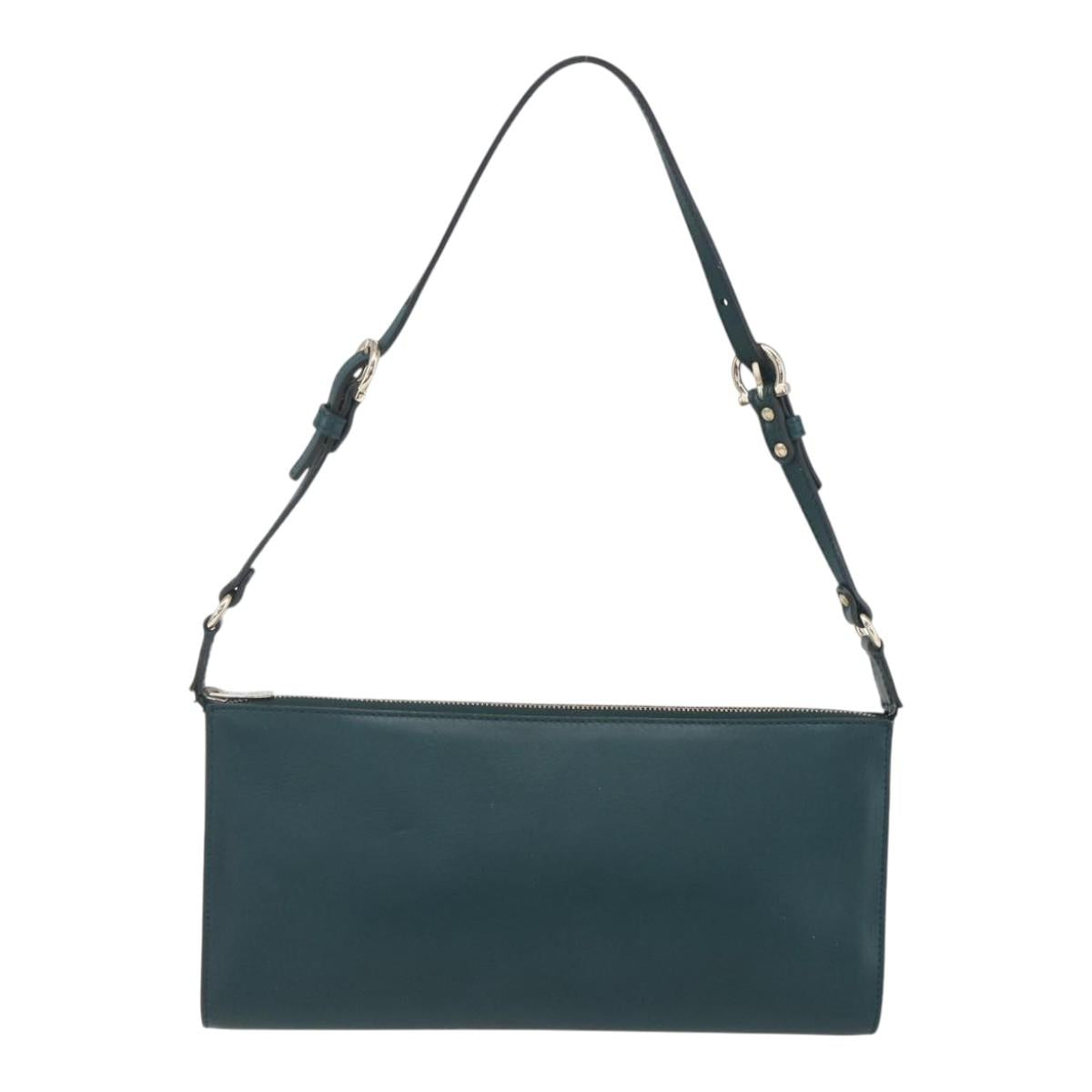 Salvatore Ferragamo Gancini Accessory Pouch Leather Green Silver Auth 158715