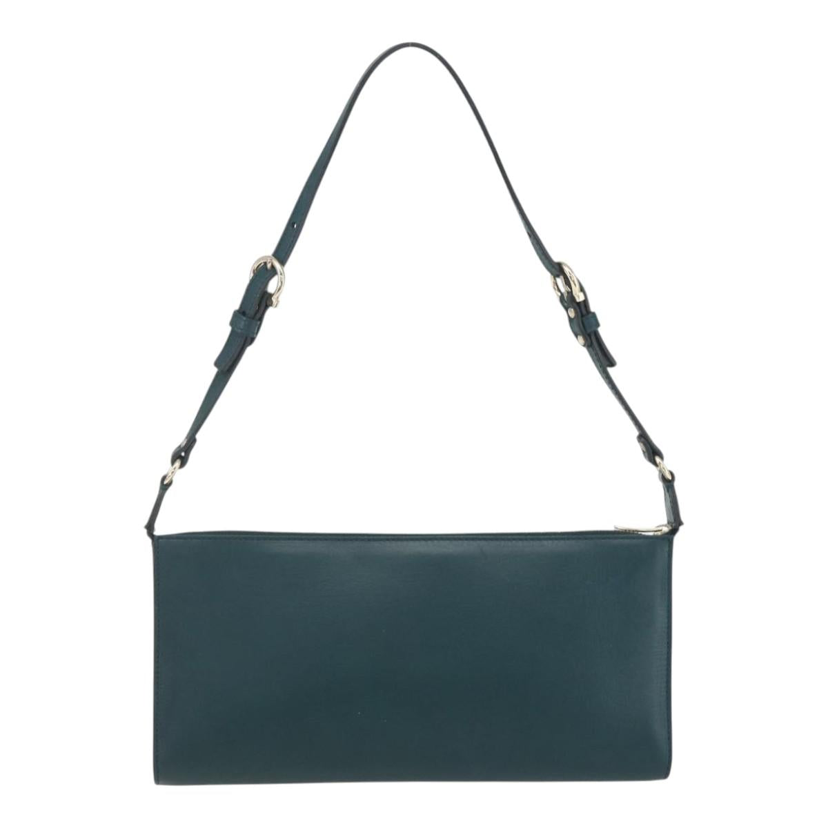 Salvatore Ferragamo Gancini Accessory Pouch Leather Green Silver Auth 158715