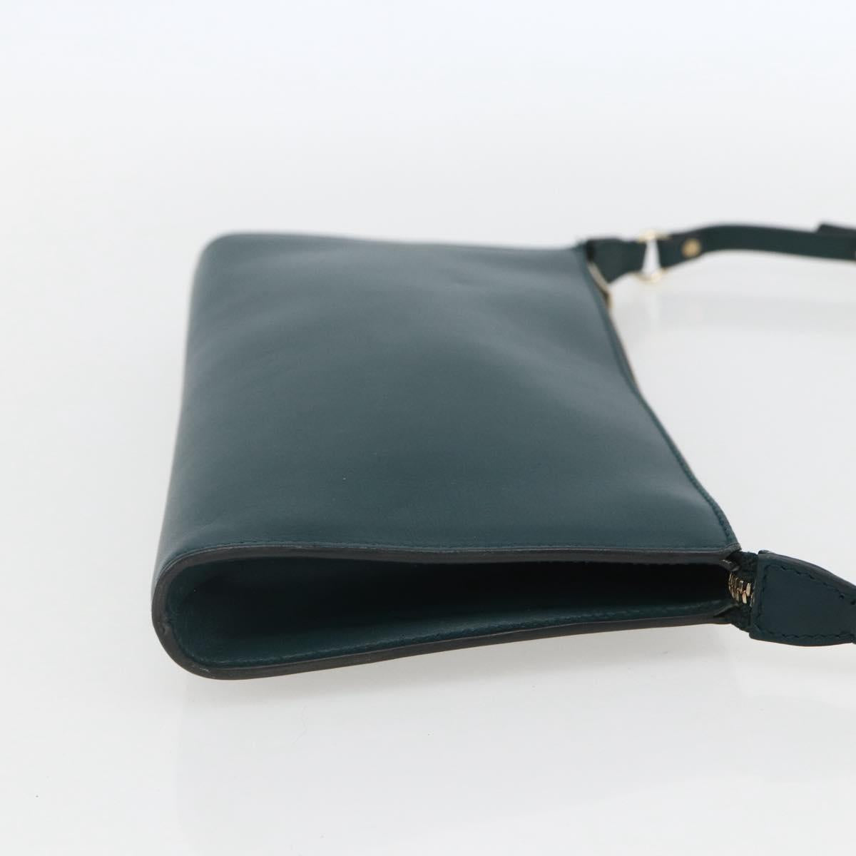 Salvatore Ferragamo Gancini Accessory Pouch Leather Green Silver Auth 158715