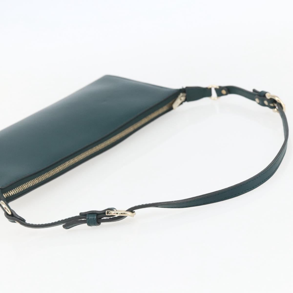Salvatore Ferragamo Gancini Accessory Pouch Leather Green Silver Auth 158715