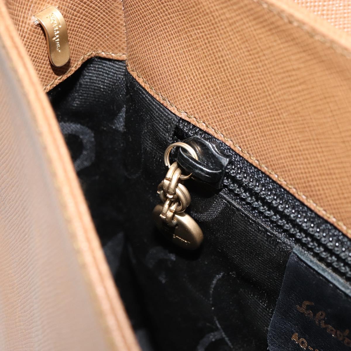 Salvatore Ferragamo Hand Bag Leather Brown Gold Auth 158722