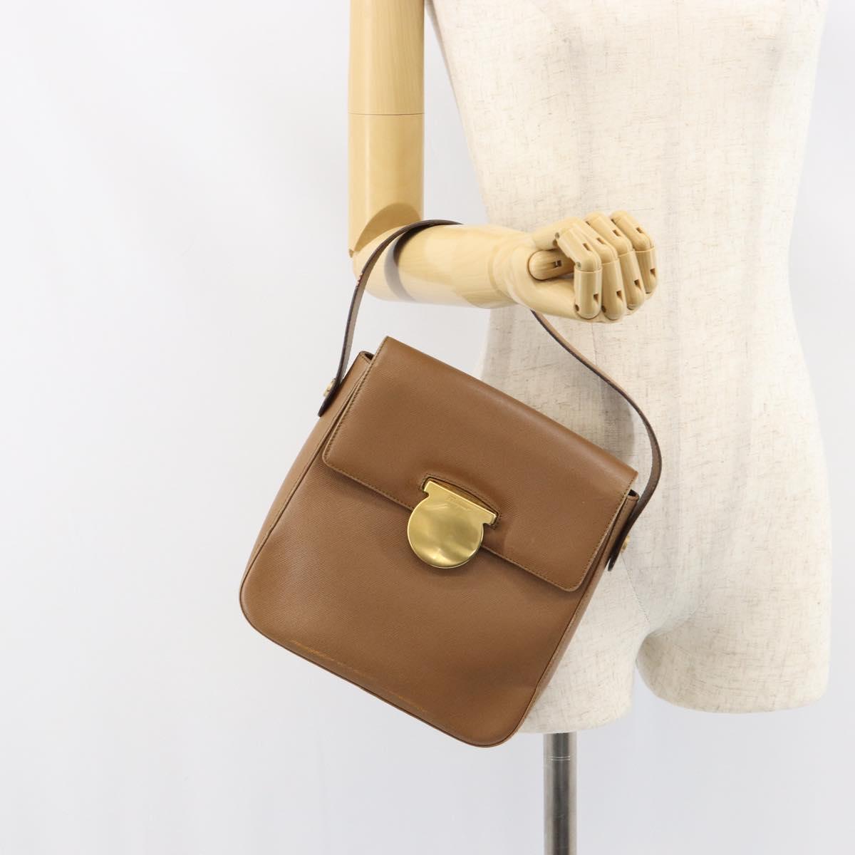 Salvatore Ferragamo Hand Bag Leather Brown Gold Auth 158722