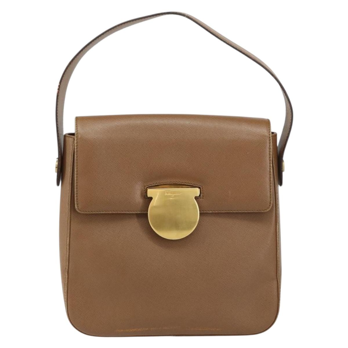 Salvatore Ferragamo Hand Bag Leather Brown Gold Auth 158722