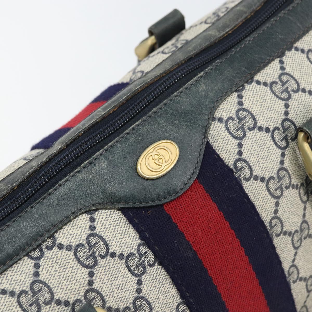 GUCCI GG Supreme Sherry Line Boston Bag PVC Navy Gold 010 378 Auth 158801