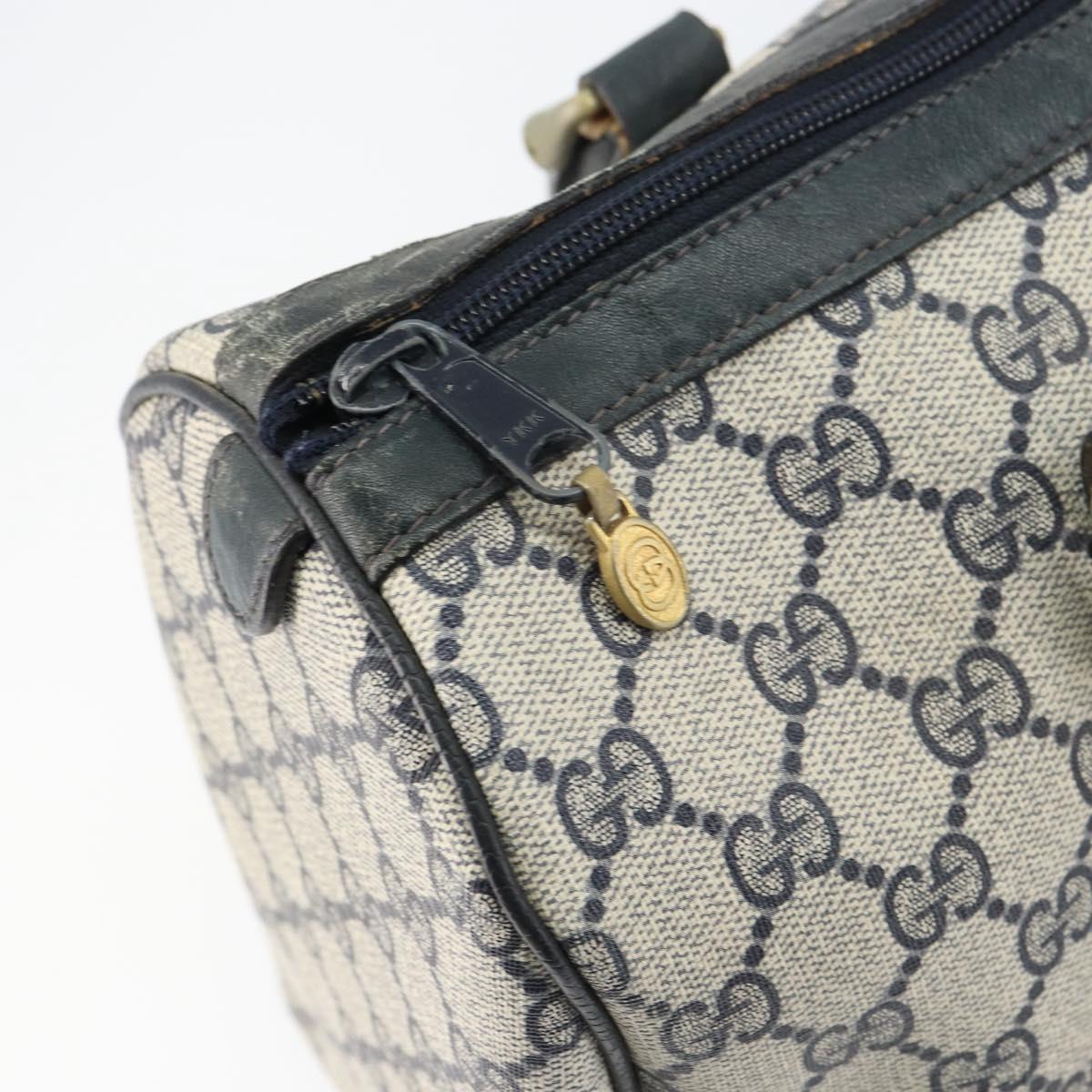 GUCCI GG Supreme Sherry Line Boston Bag PVC Navy Gold 010 378 Auth 158801