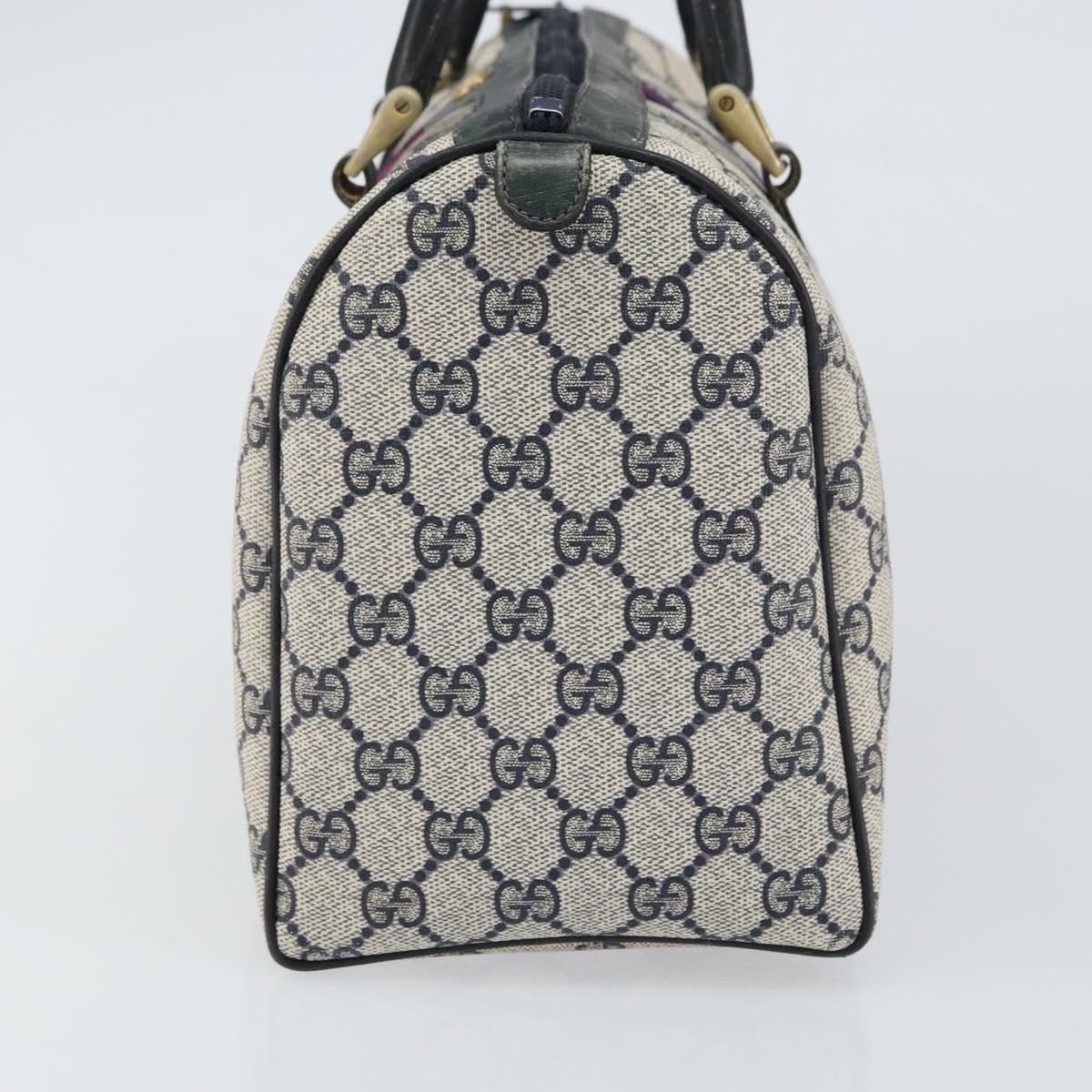 GUCCI GG Supreme Sherry Line Boston Bag PVC Navy Gold 010 378 Auth 158801
