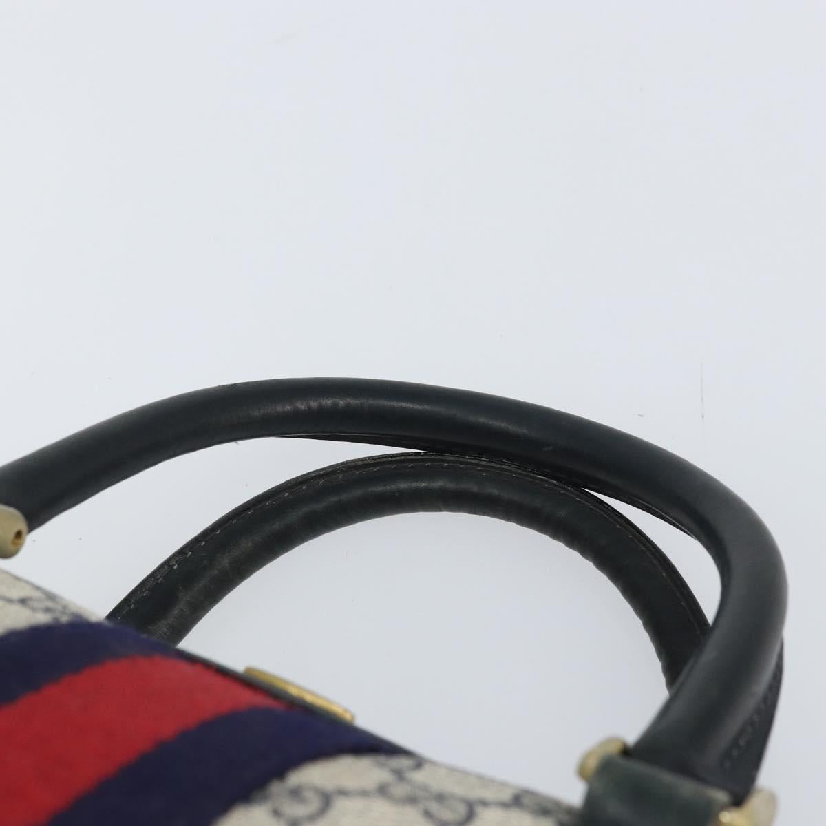 GUCCI GG Supreme Sherry Line Boston Bag PVC Navy Gold 010 378 Auth 158801